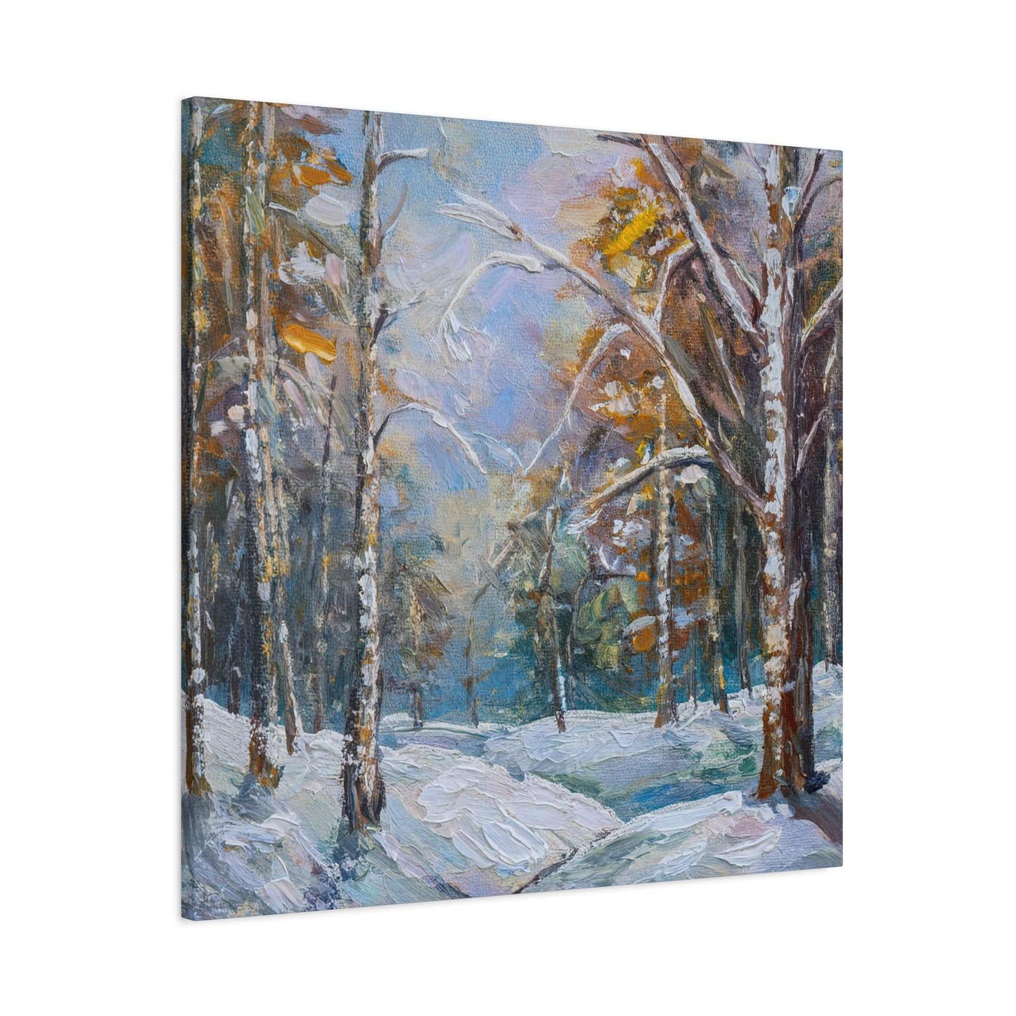 Snow Forest Print Canvas, Oil Paint Print 20x20, 24x24, 30x30, 32x32, 36x36 Art Design Print Pine-Wood Inner Frame MC-80