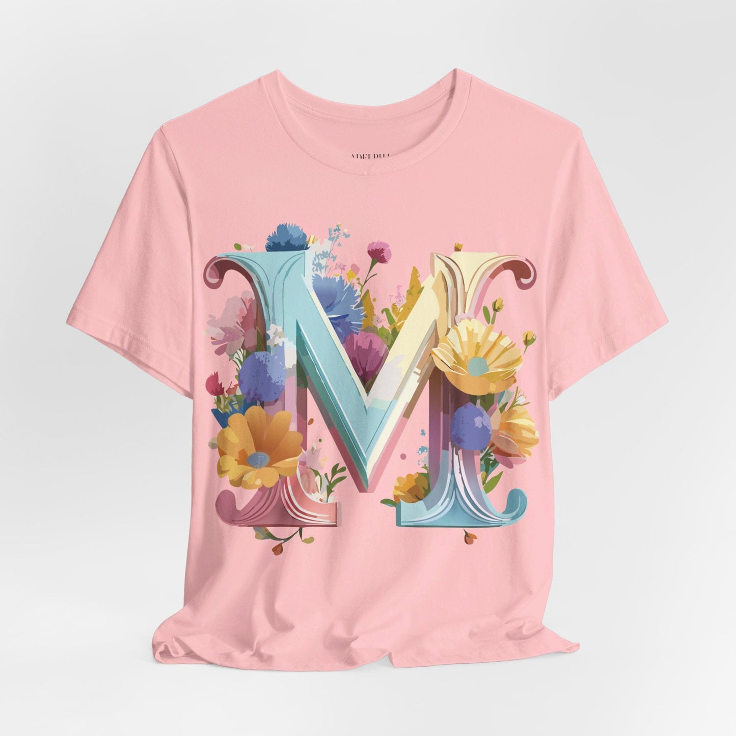 Letter M Shirt Unisex Graphic Tee Adelpha Vintage Inspired Art Design Short Sleeve