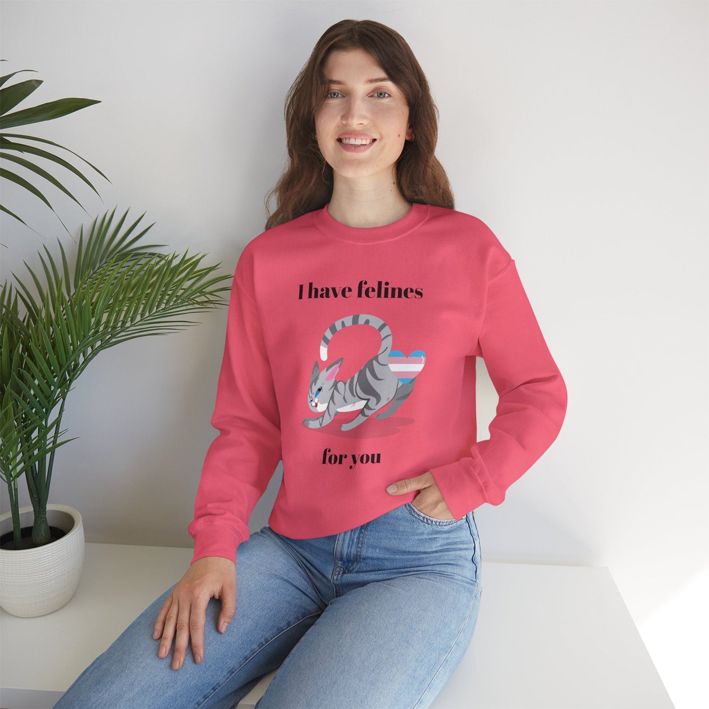 Cat Heart Sweatshirt Unisex Valentine Design 50 50 Cotton Poly Gildan 18000 Crewneck