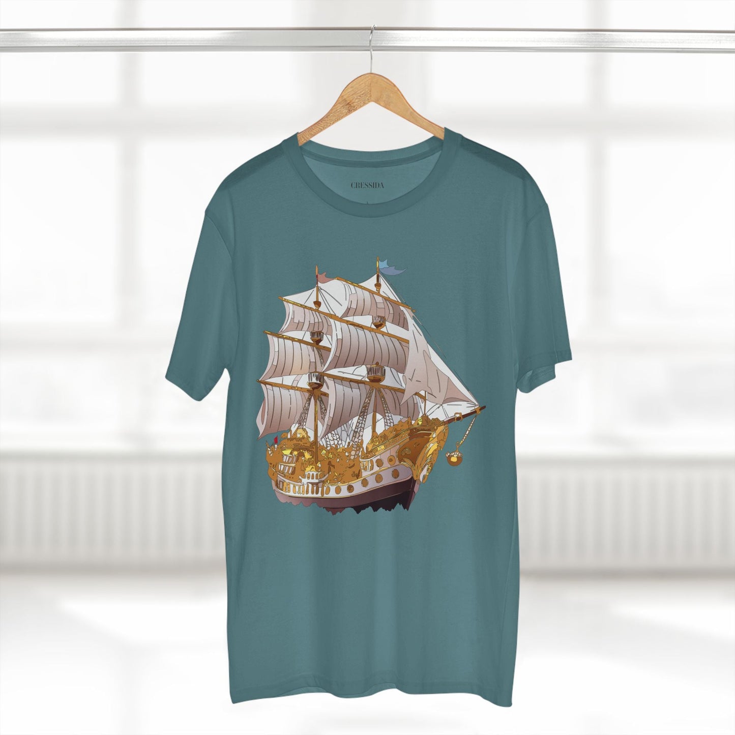 Ship Graphic Unisex 100 Cotton T-Shirt with Gold Frigate Art Design 11