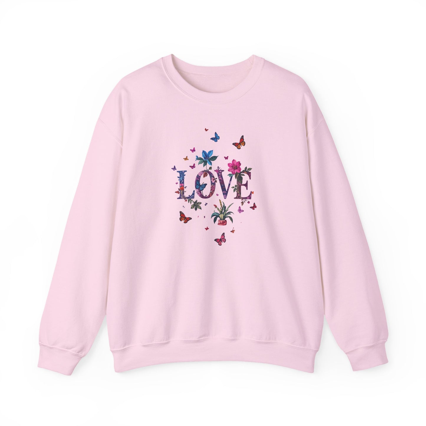 Unisex Floral Love Sweatshirt, Love Floral Sweatshirt, Floral Butterfly Sweatshirt, 50/50 Cotton-Poly Valentine's Day Sweatshirt 03