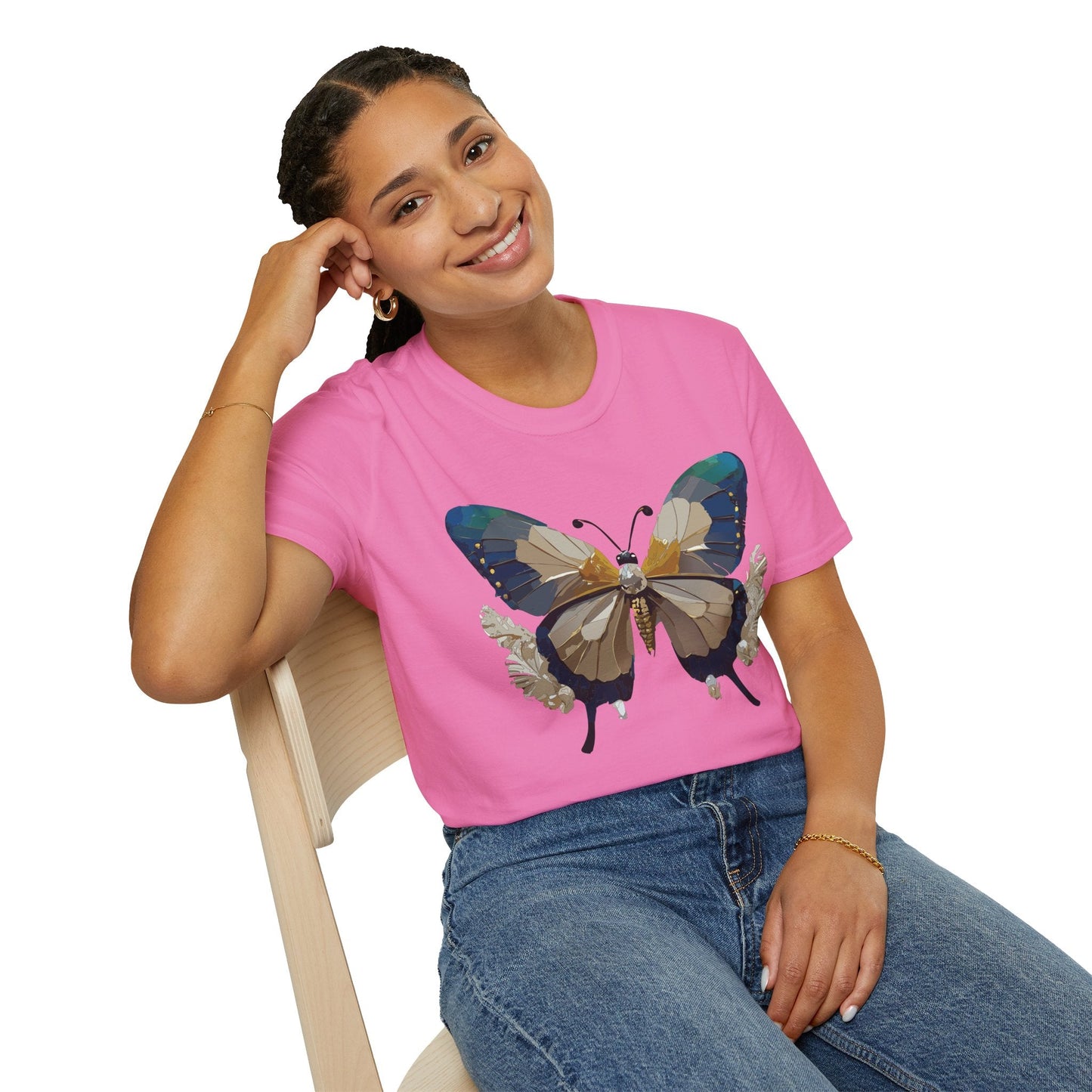 Butterfly Themed Unisex T Shirt With Monarch Design Gildan Softstyle 64000 Premium Ring Spun Cotton