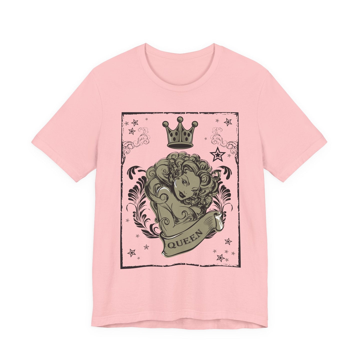 Crown Face Portrait Graphic Tee Vintage Floral Illustration Rock Band T-Shirt