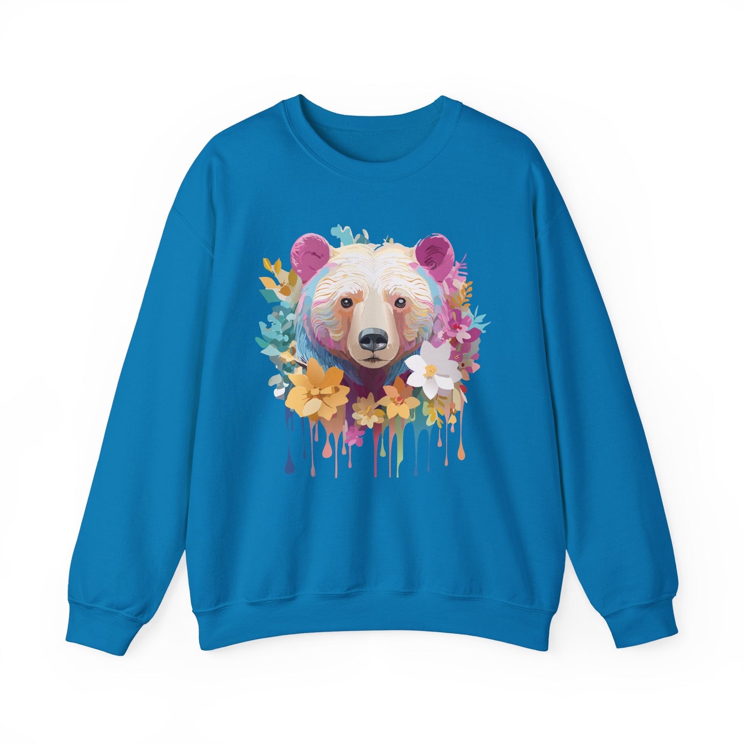 Unisex Floral Bear Sweatshirt With Art Design Gildan 18000 Crewneck