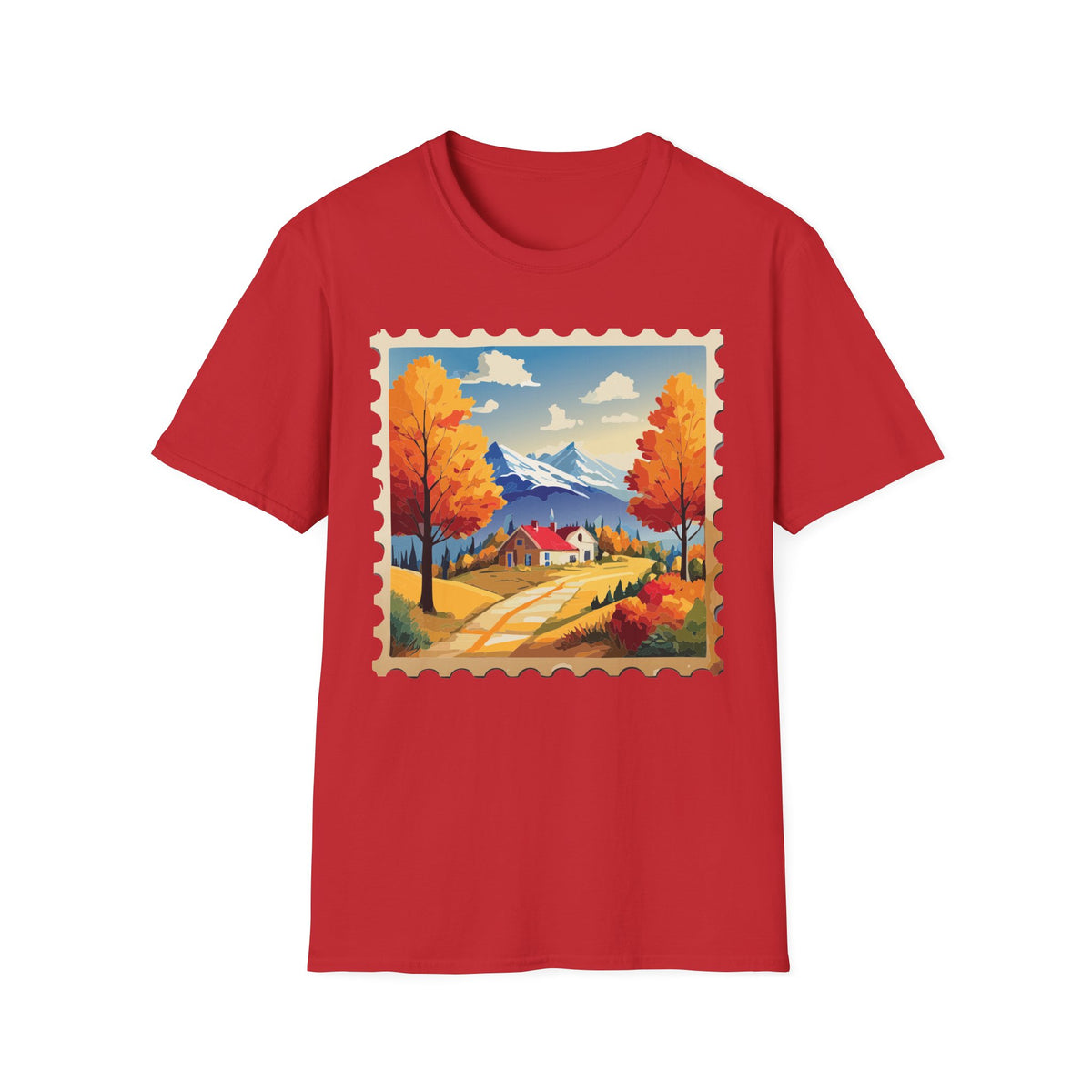 Autumn Mountain Landscape T-Shirt | Fall Trees Cabin Scenic Print