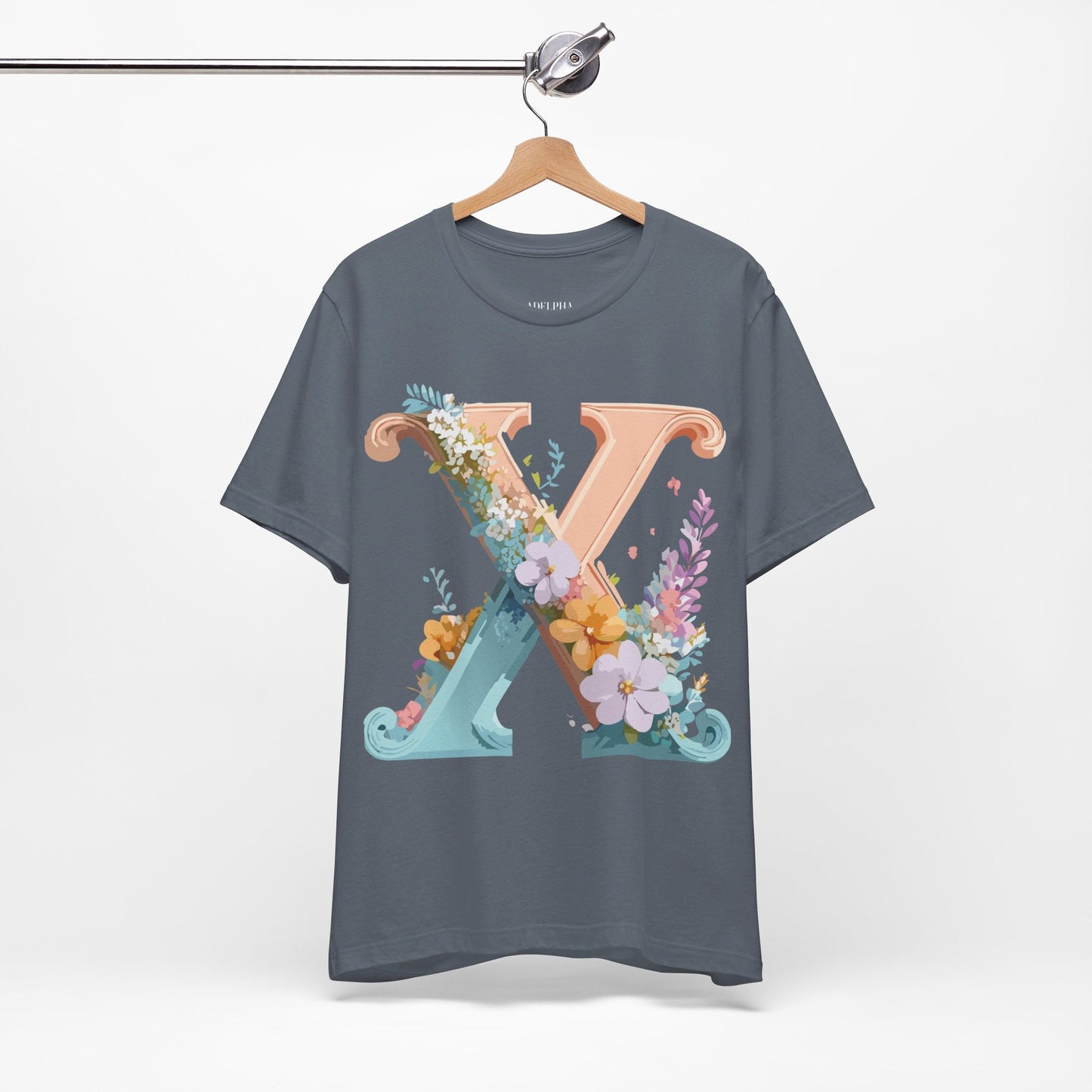 Letter X Shirt Graphic Tee Unisex Short Sleeve Vintage Inspired Adelpha Art Design