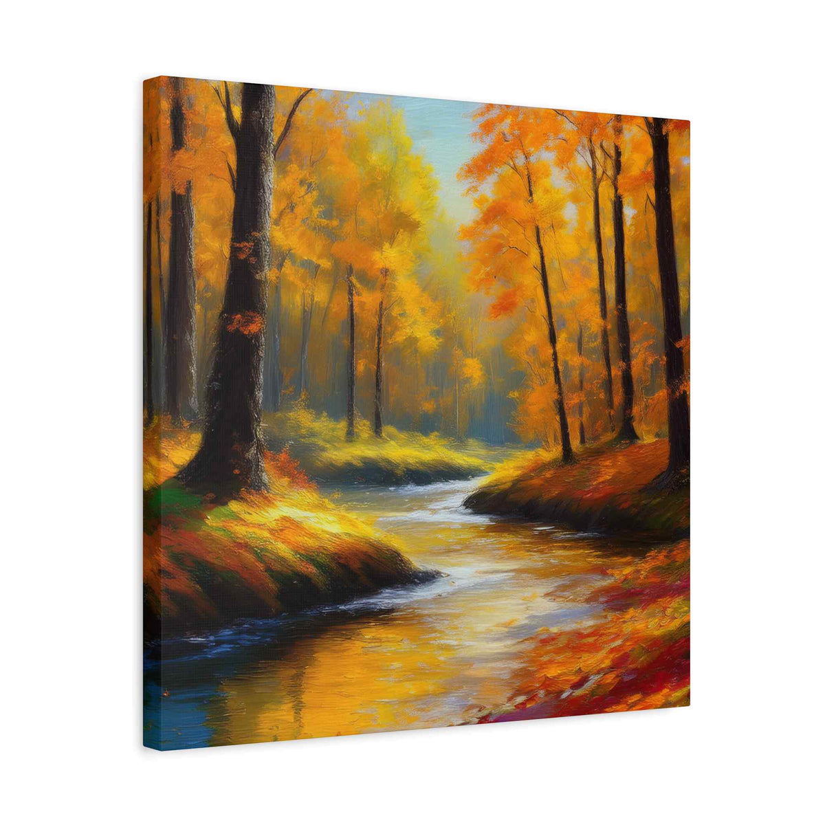 Fall Forest Print Canvas, Oil Paint Print 20x20, 24x24, 30x30, 32x32, 36x36 Art Design Print Pine-Wood Inner Frame MC-99