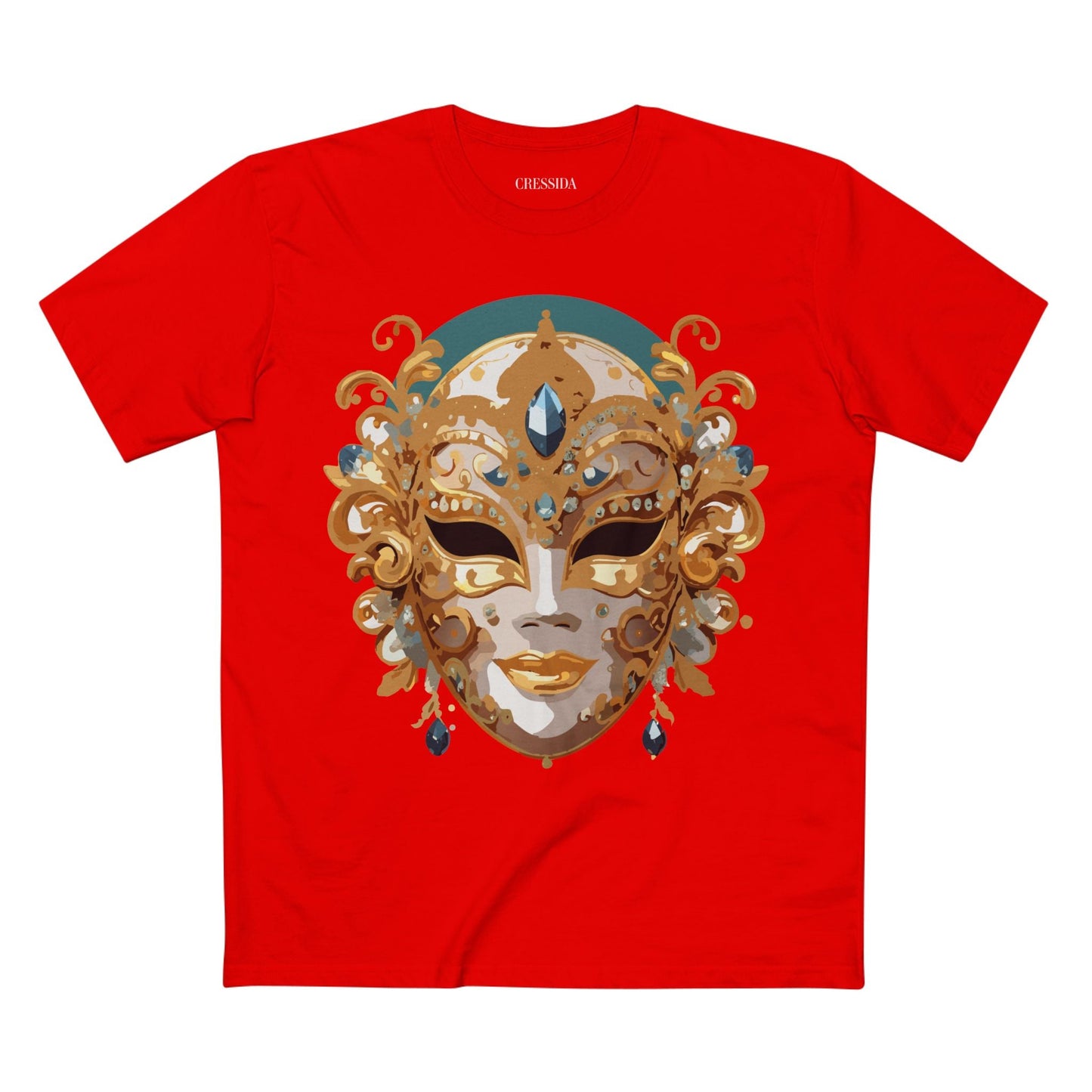 Carnival Mask Graphic T-Shirt Unisex 100 Cotton With Antique Gold Art Design Tee 3