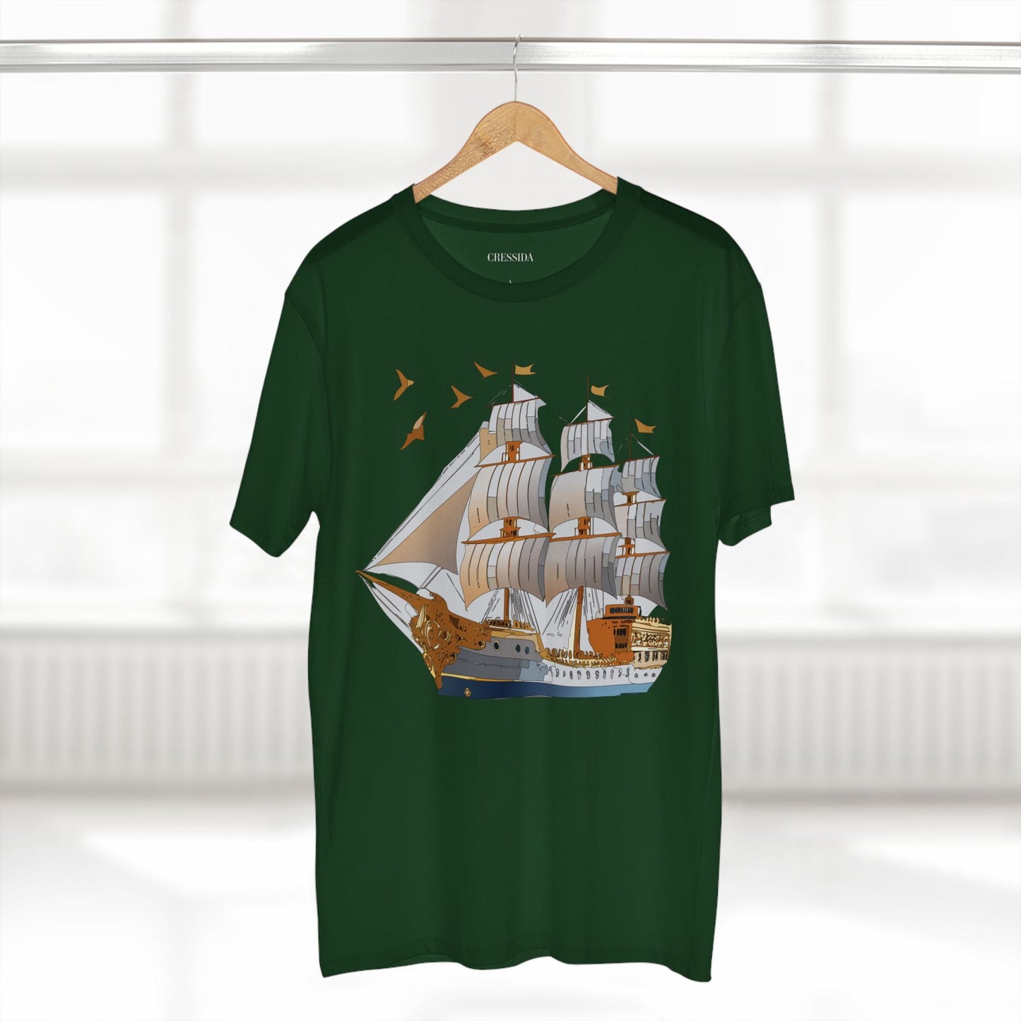 Ship Graphic Unisex 100 Cotton T-Shirt with Gold Frigate Art Design 4