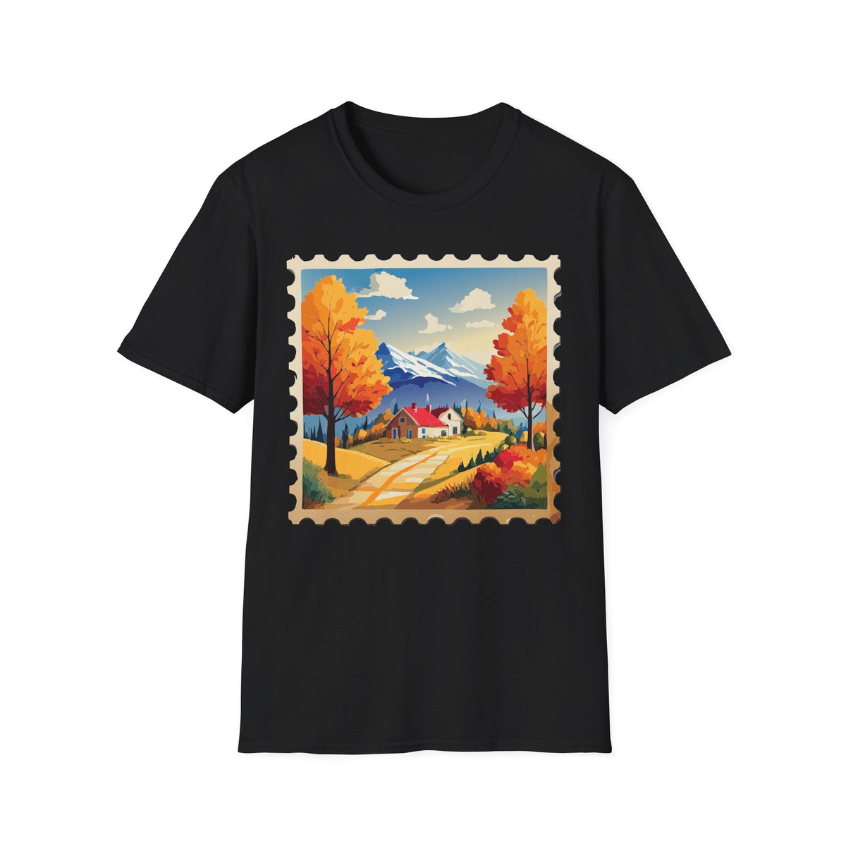 Autumn Mountain Landscape T-Shirt | Fall Trees Cabin Scenic Print