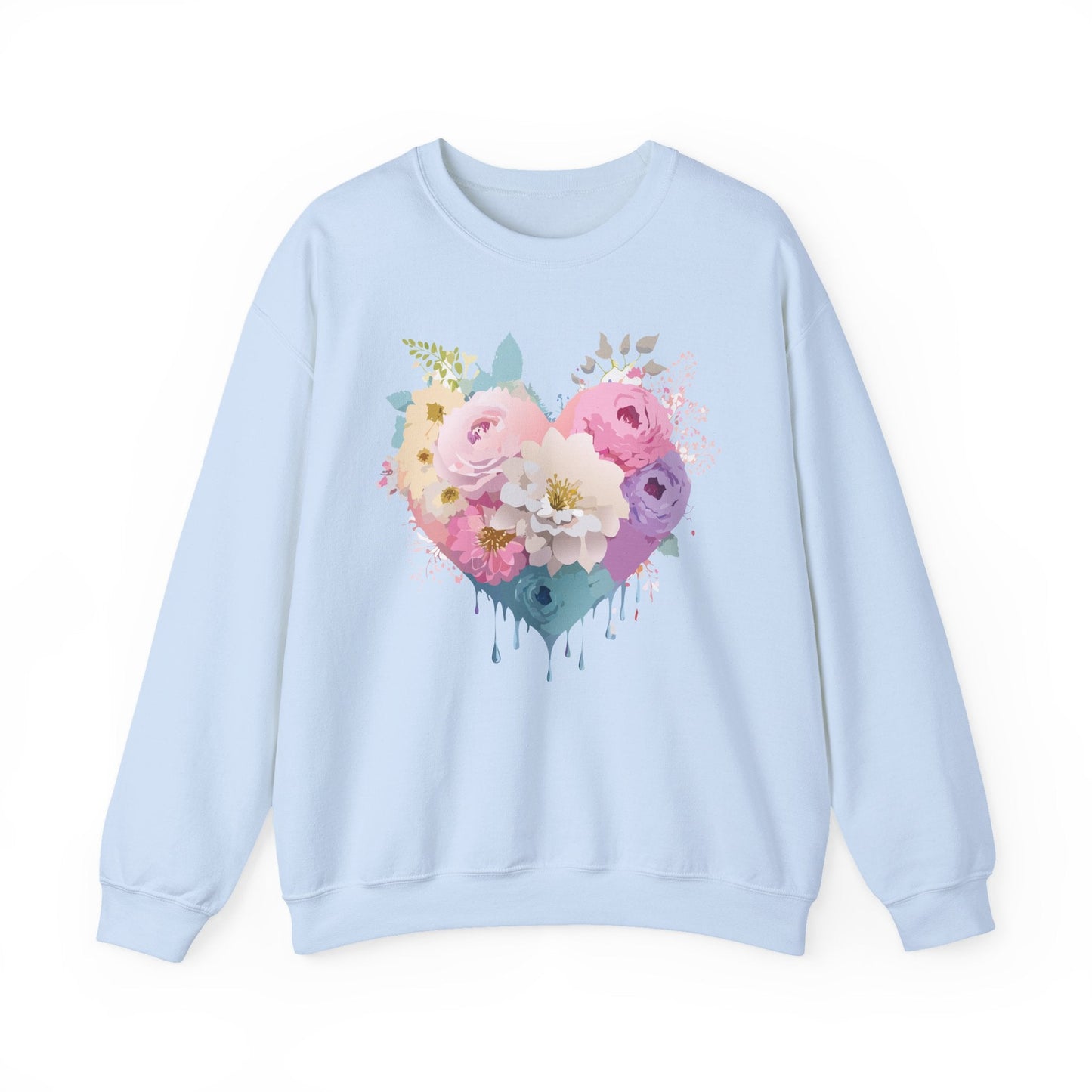 Floral Heart Unisex Crewneck Sweatshirt With Floral Love Valentines Day Design Premium Heavy Blend