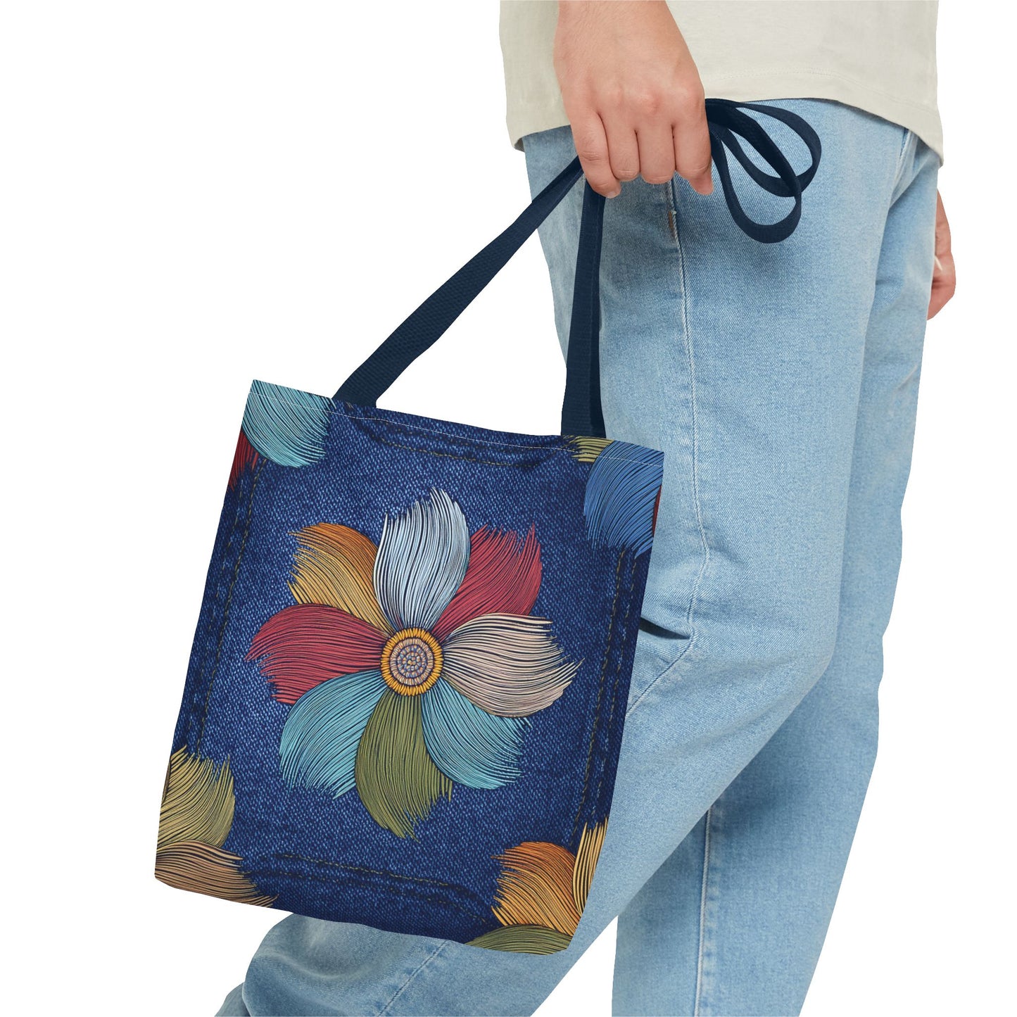 Denim Fabric Imitation Print Unisex Canvas Bag Poly Spun 3 Sizes Tote Bag 159-17
