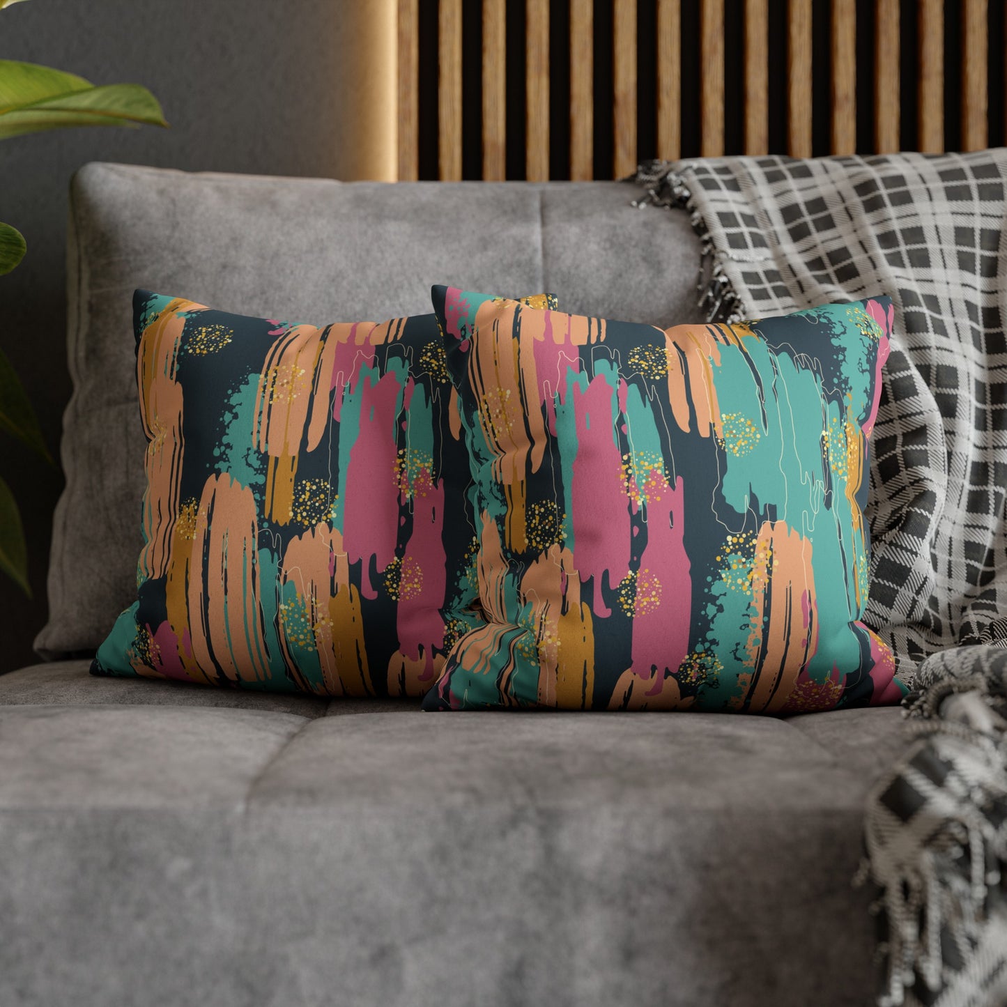 Faux Suede Pillowcase with Abstract print