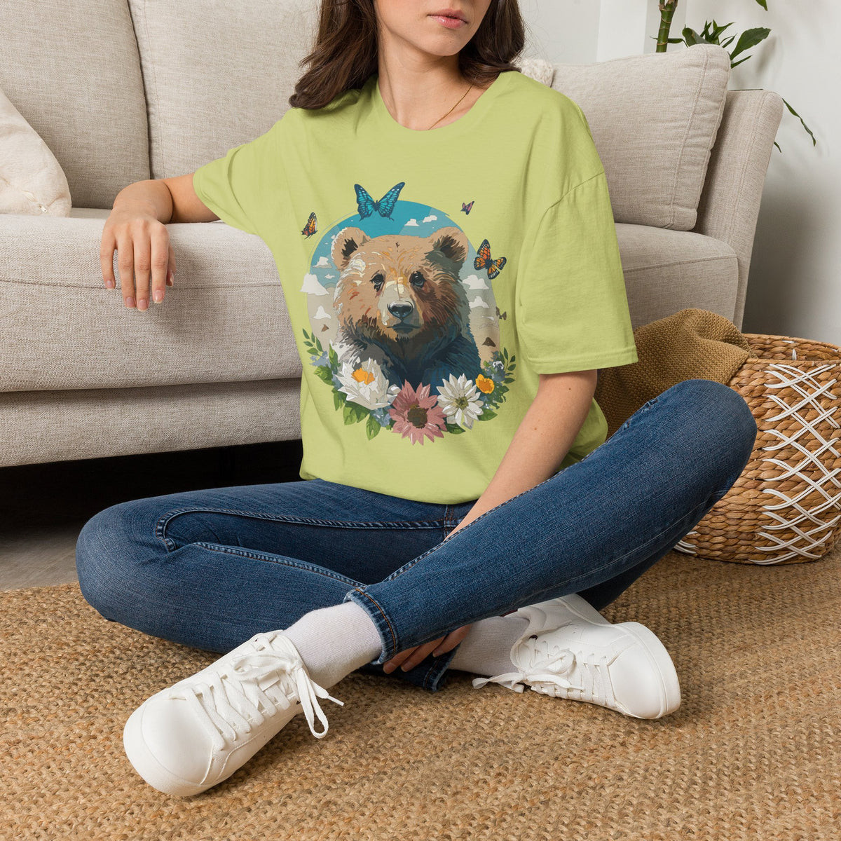 Floral Bear Wildlife Graphic Tee Unisex 100 Cotton Gildan T-Shirt