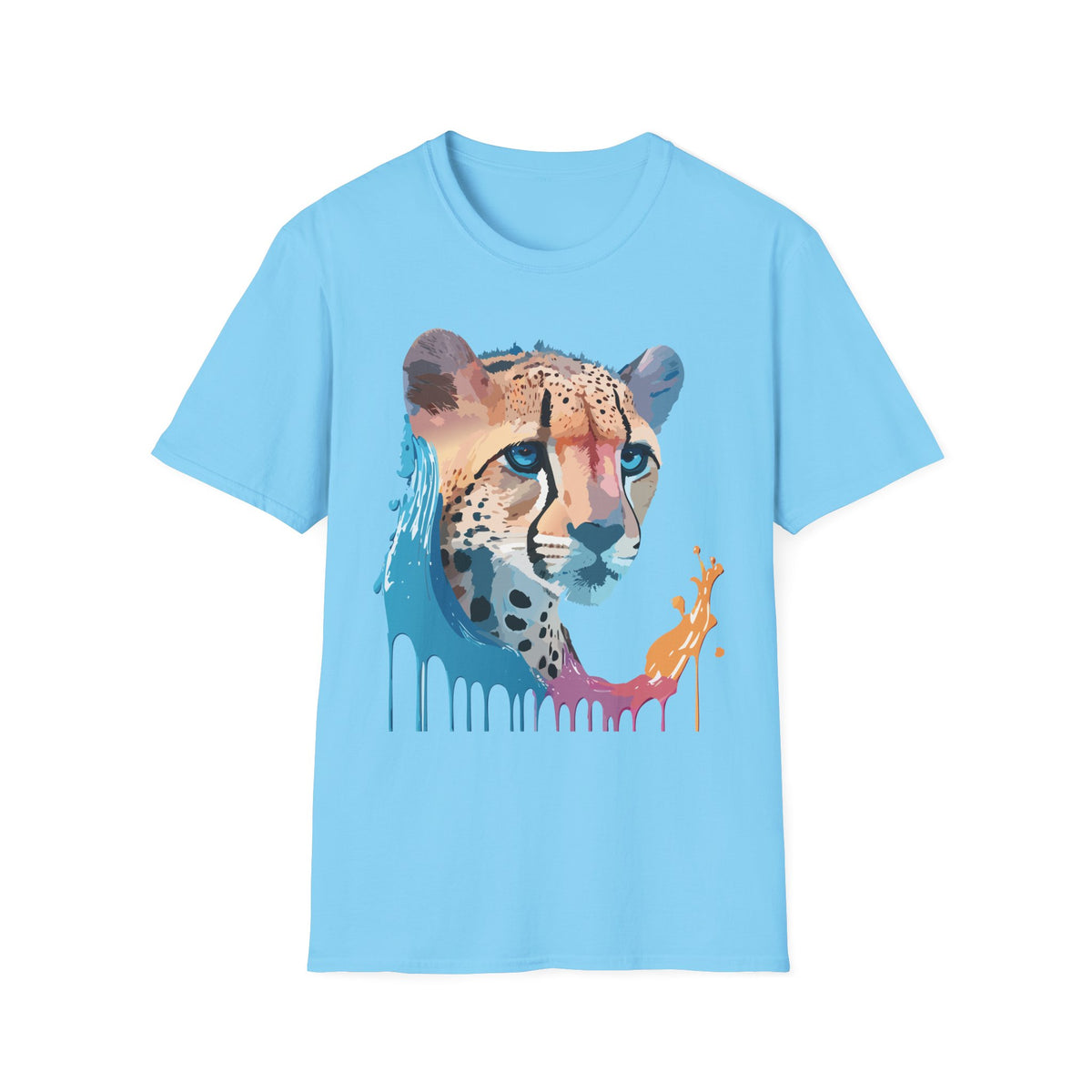 Watercolor Cheetah Portrait T-Shirt | Drip Paint Animal Tee