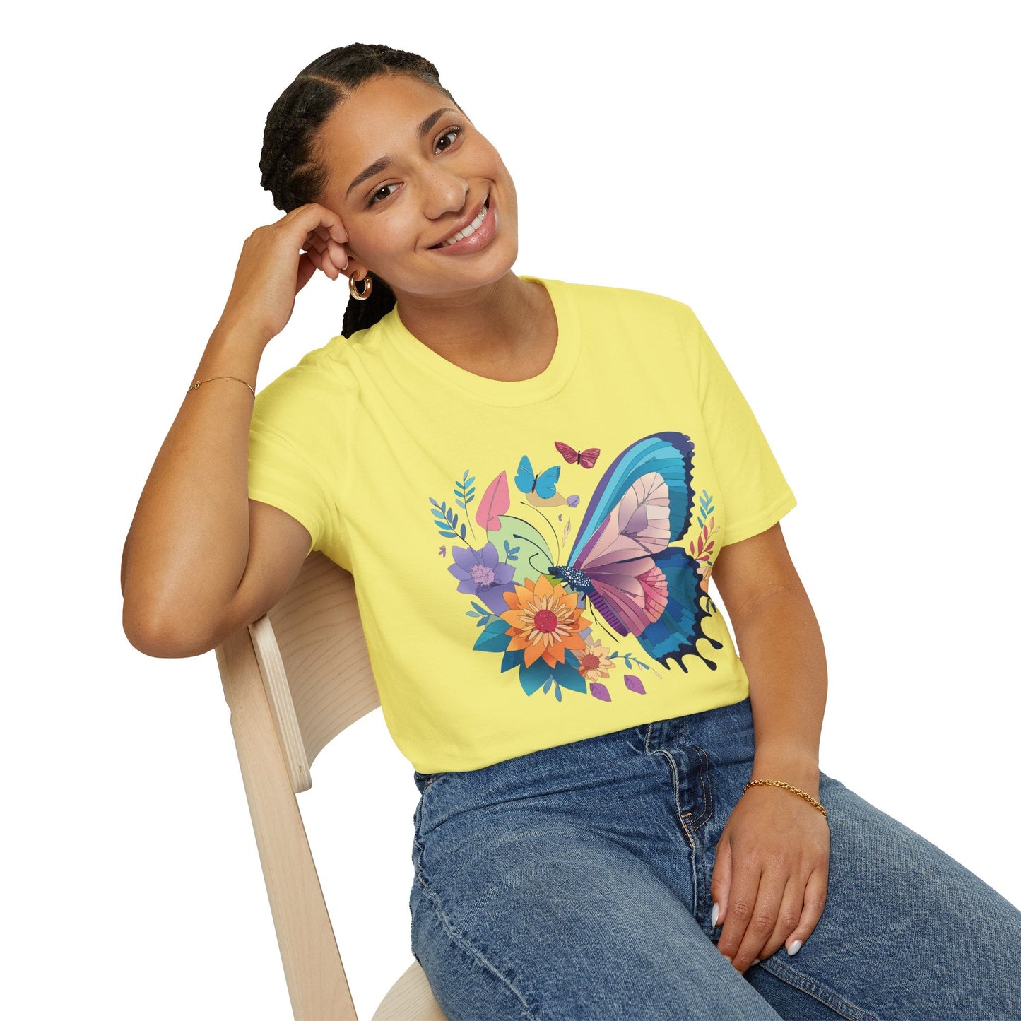 Gildan Butterfly T Shirt Unisex Softstyle 64000 Monarch Print Lightweight Breathable Cotton Tee