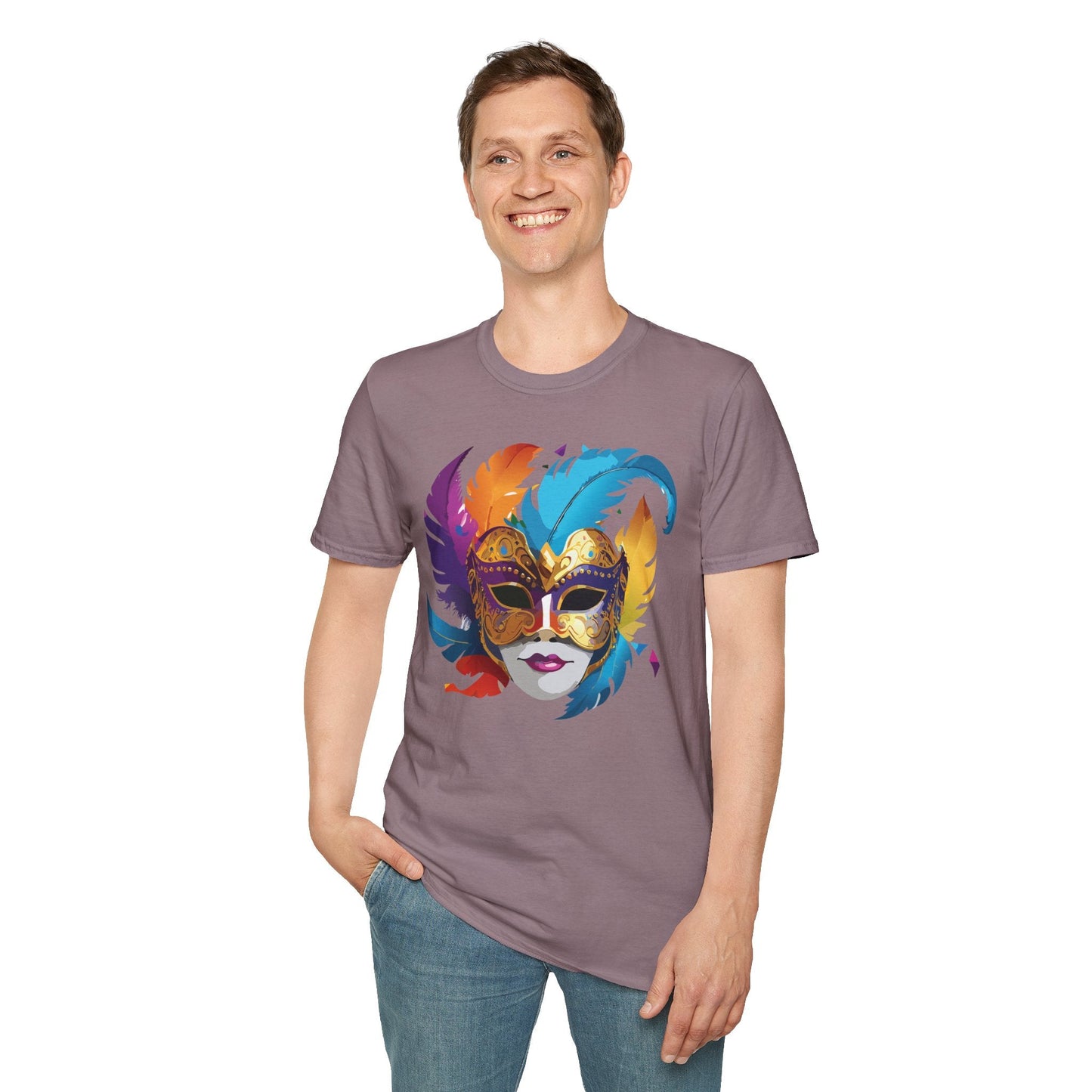 Mask Tee Shirt Unisex Short Sleeve Cotton Tee Art Design Masquerade Gildan Softstyle 64000