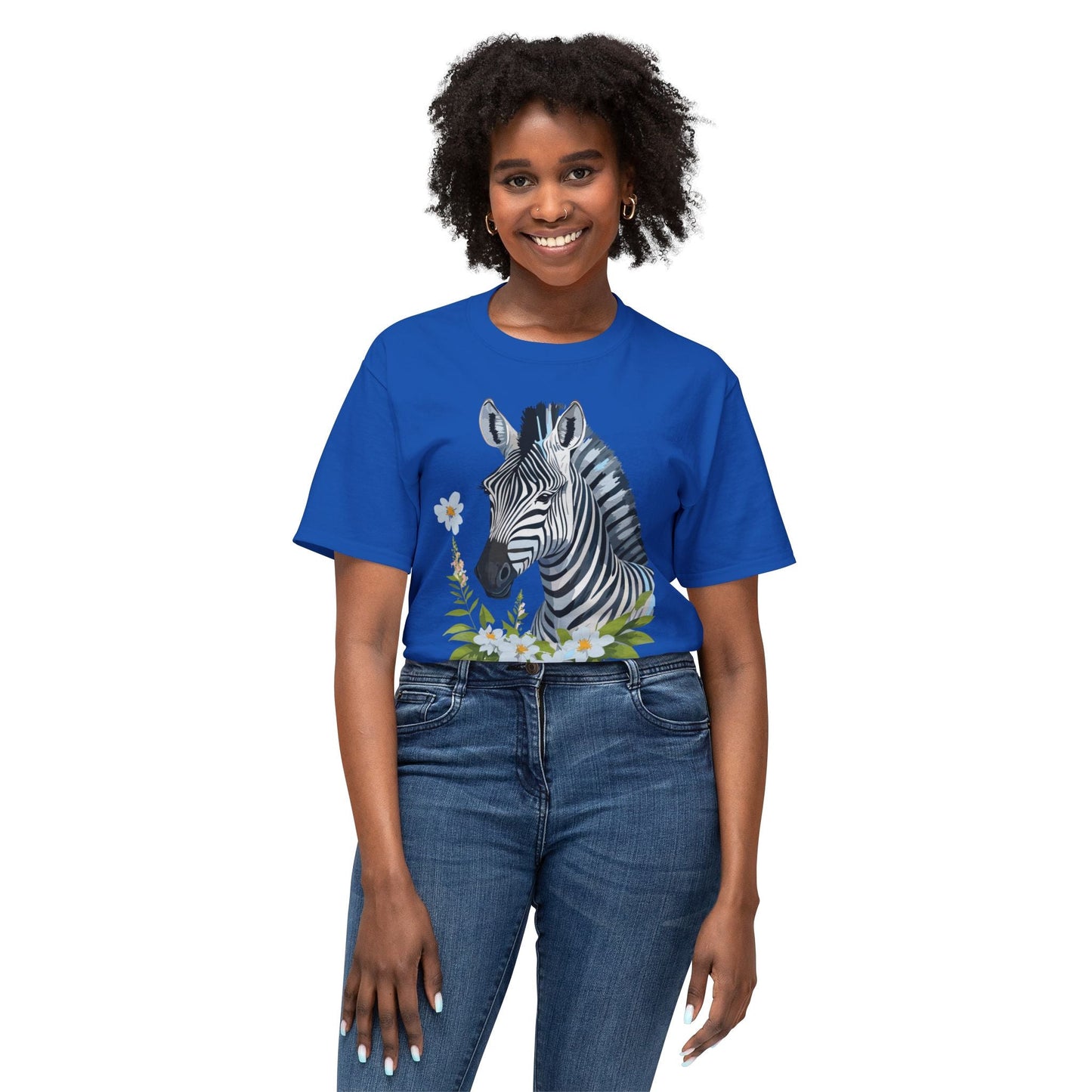 Unisex Zebra Art Print T Shirt 100% Cotton Vintage Floral Tee Made in USA Premium Graphic Tee