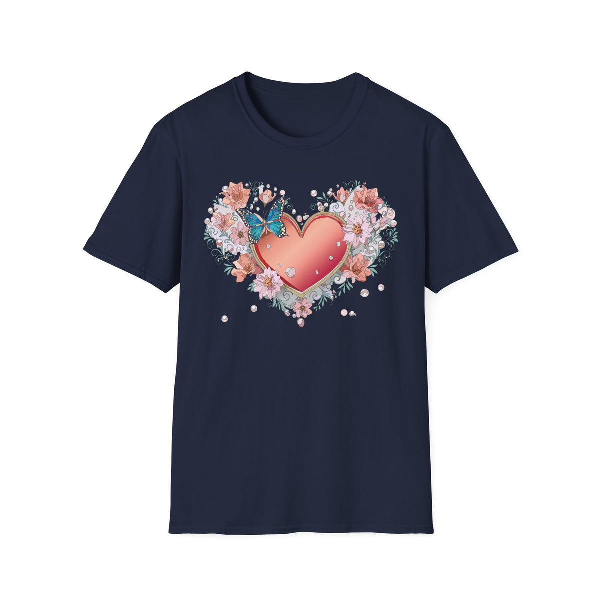 Butterfly Heart Floral Blue Butterfly Graphic Design Unisex 100 Cotton Gildan T-Shirt