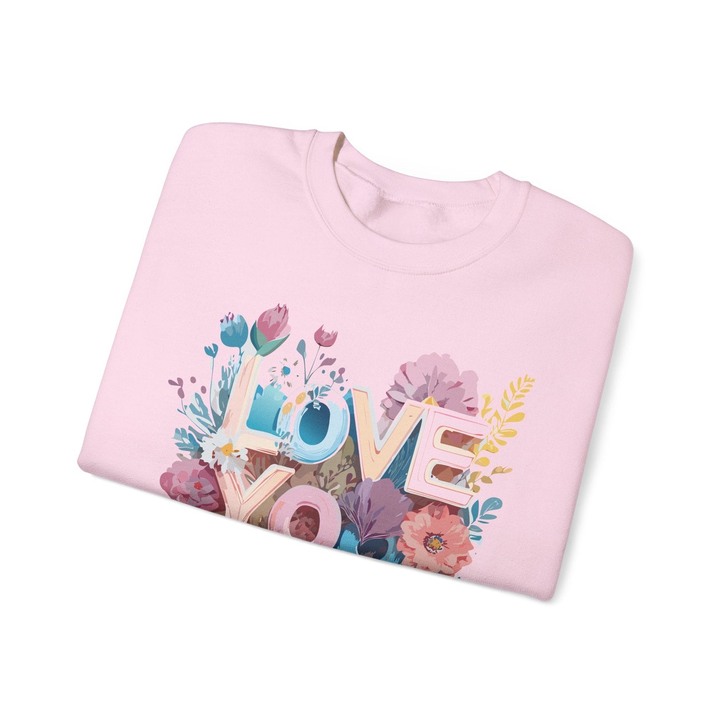 Floral Love Sweatshirt Unisex Heavy Blend Crewneck Valentine Day Flower Print Cozy Fleece Warm Gift