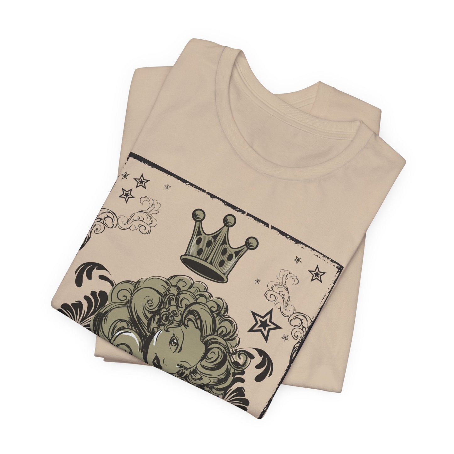 Crown Face Portrait Graphic Tee Vintage Floral Illustration Rock Band T-Shirt