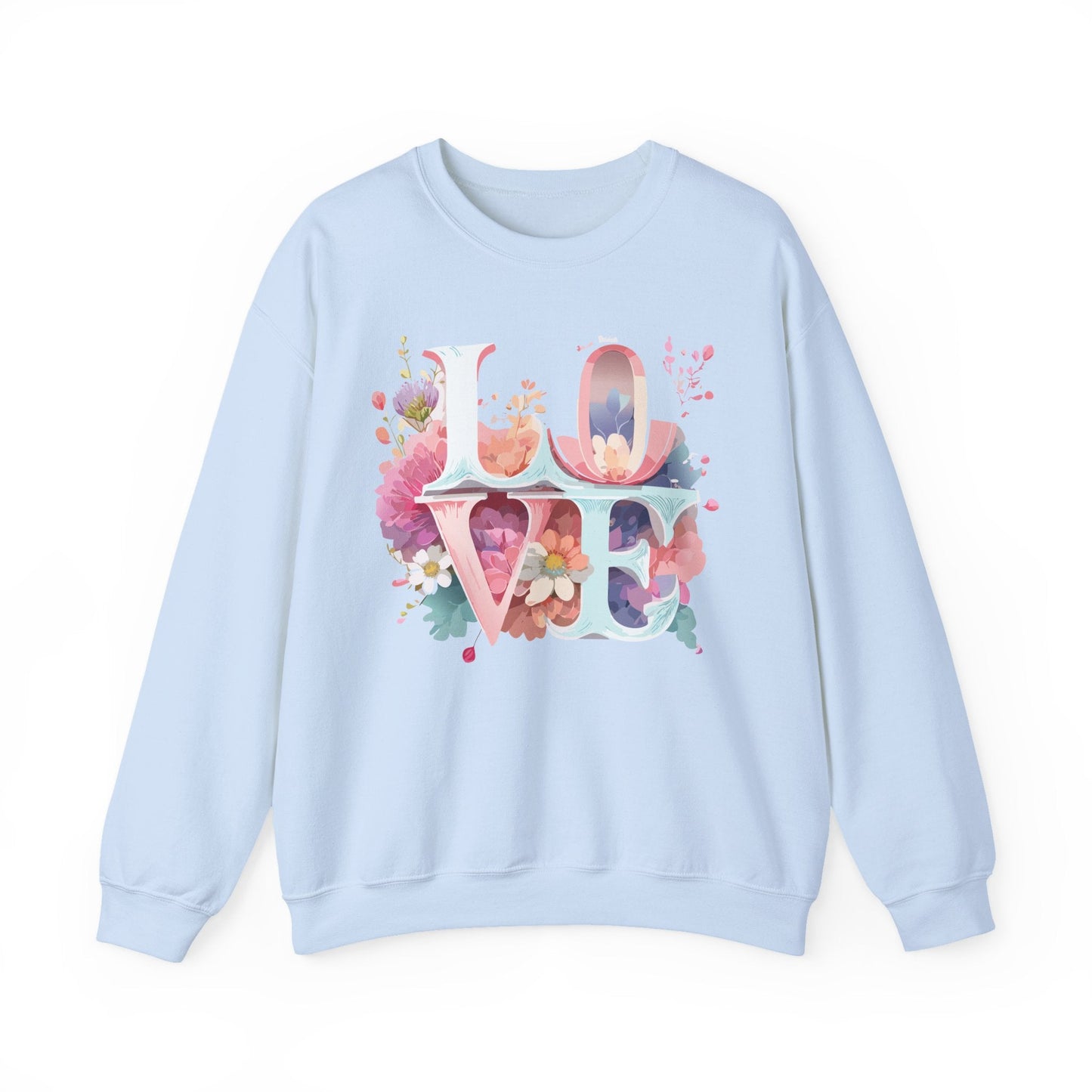 Floral Love Sweatshirt Valentines Day Flower Print Unisex Crewneck Heavy Blend Cotton Polyester