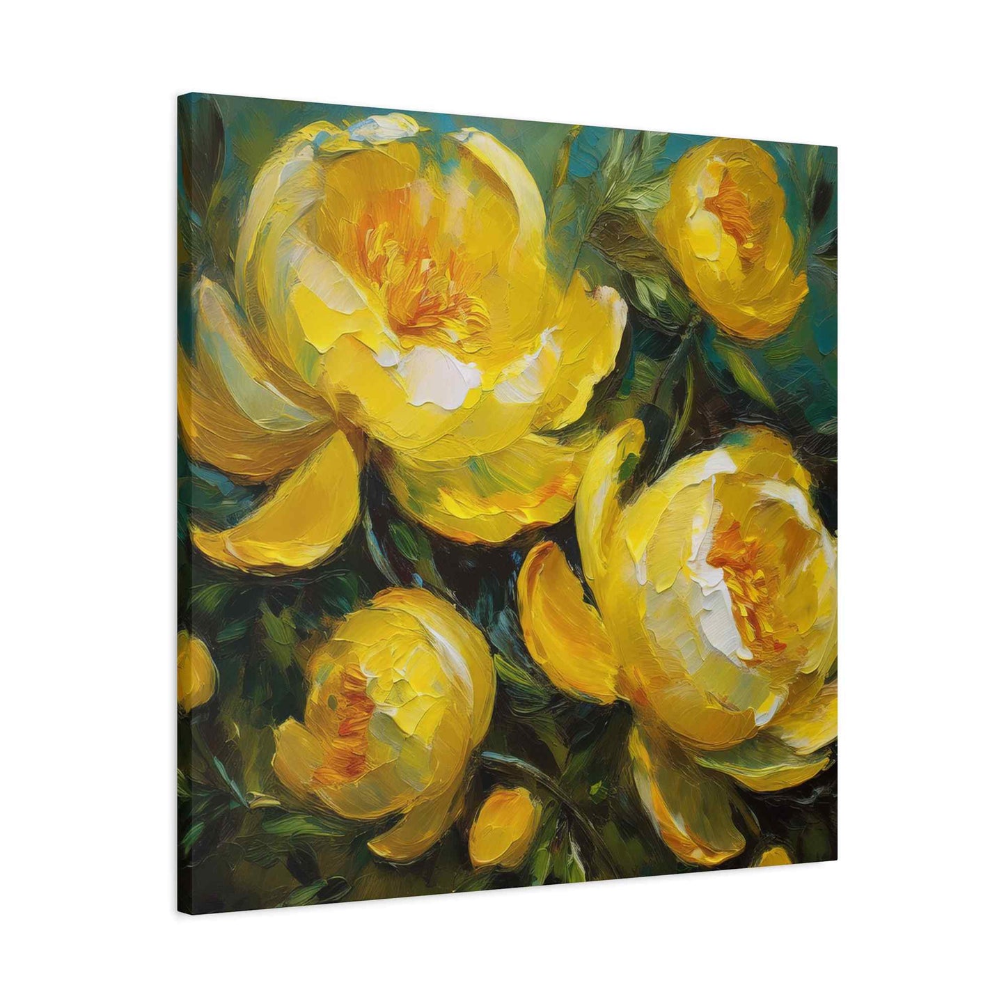 Yellow Peonies Print Canvas, Floral Oil Paint Print 20x20, 24x24, 30x30, 32x32, 36x36 Art Design Pine-Wood Inner Frame MC-122