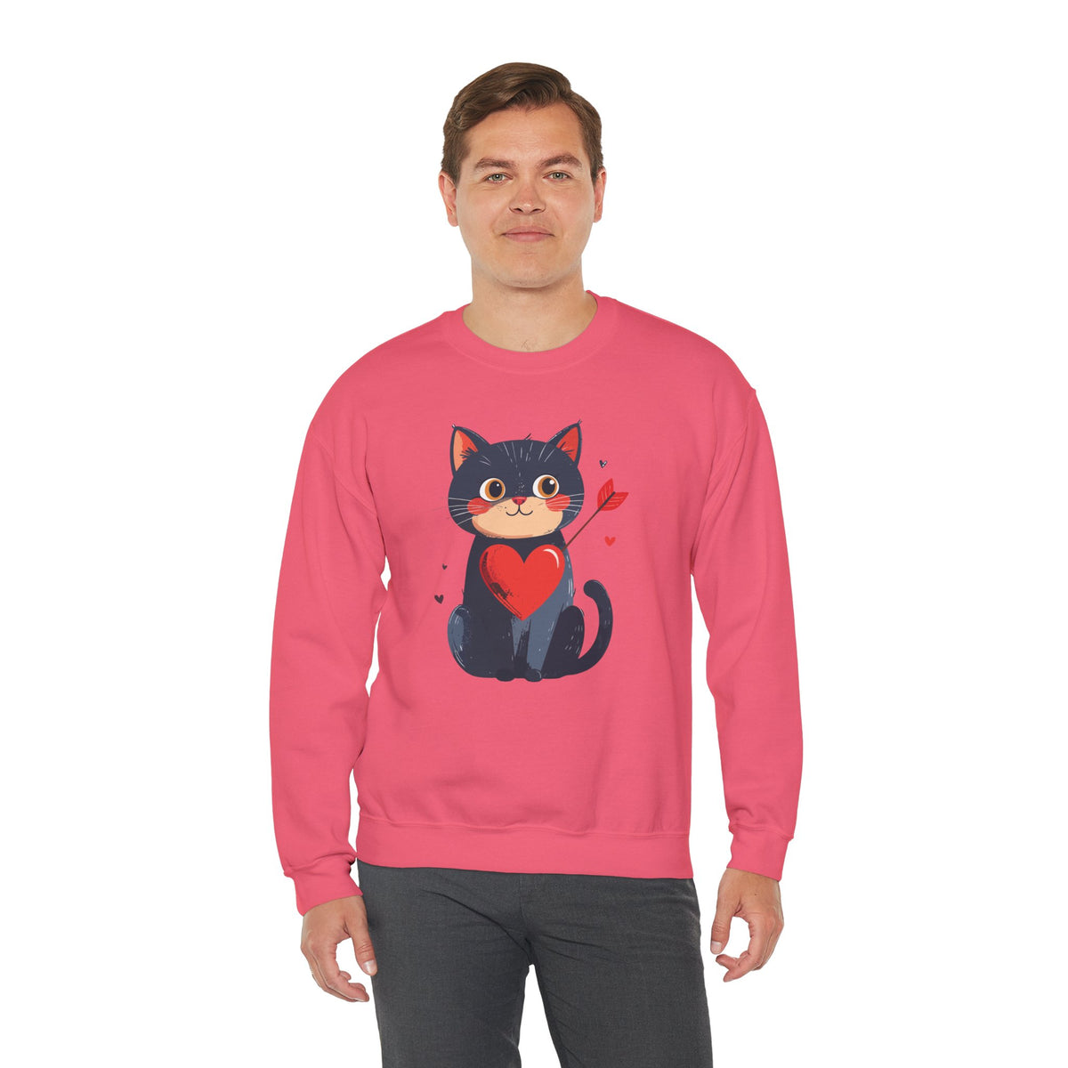 Cat Heart Sweatshirt, Heart Sweatshirt, Cat Sweatshirt, Valentine's Day Sweatshirt, 50/50 Cotton-Poly Animal Sweatshirt 108