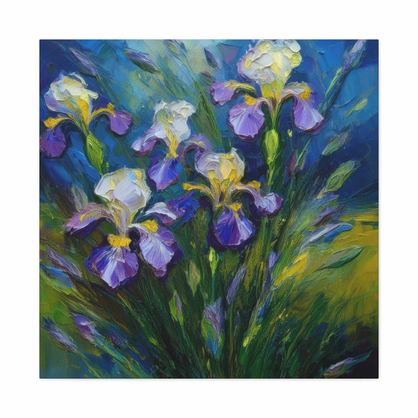 Irises Floral Print Canvas, Floral Oil Paint Print 20x20, 24x24, 30x30, 32x32, 36x36 Art Design Pine-Wood Inner Frame MC-185