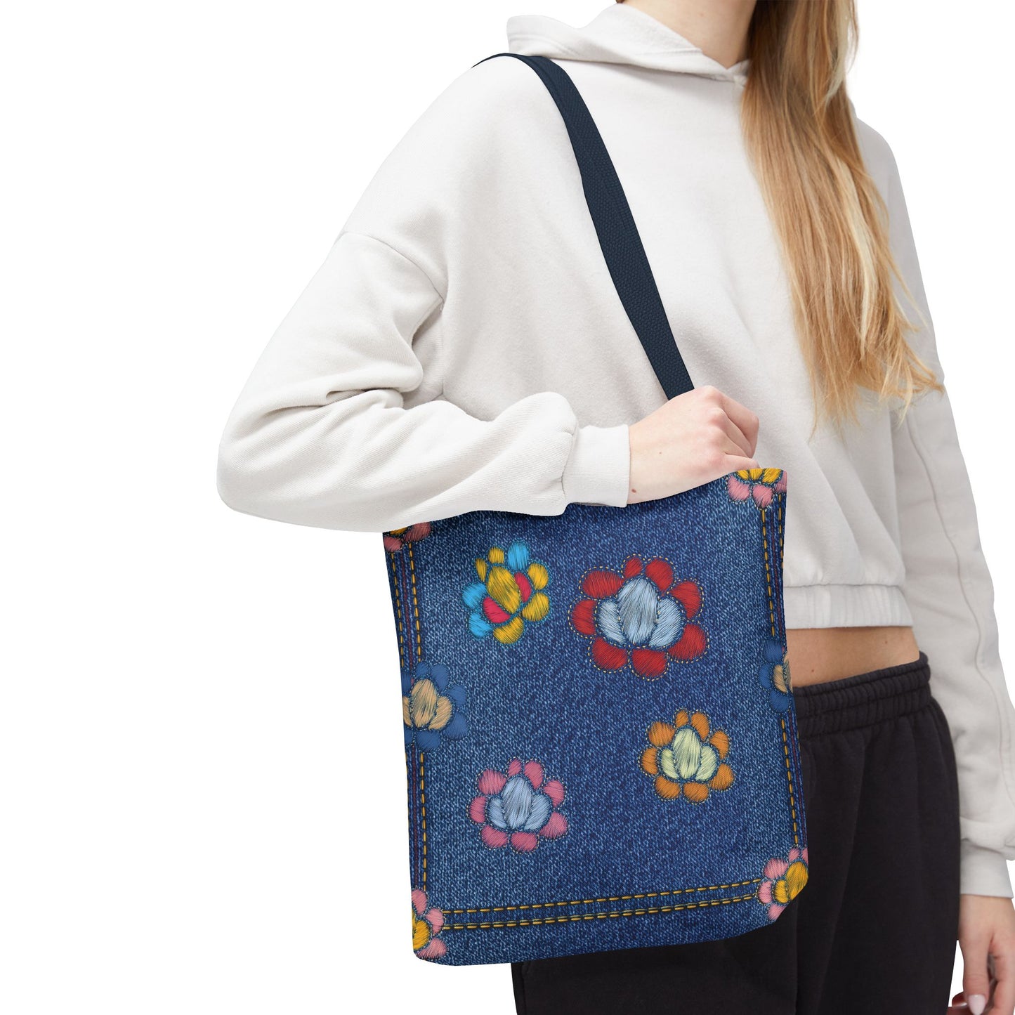 Denim Fabric Imitation Print Unisex Canvas Bag Poly Spun 3 Sizes Tote Bag 173