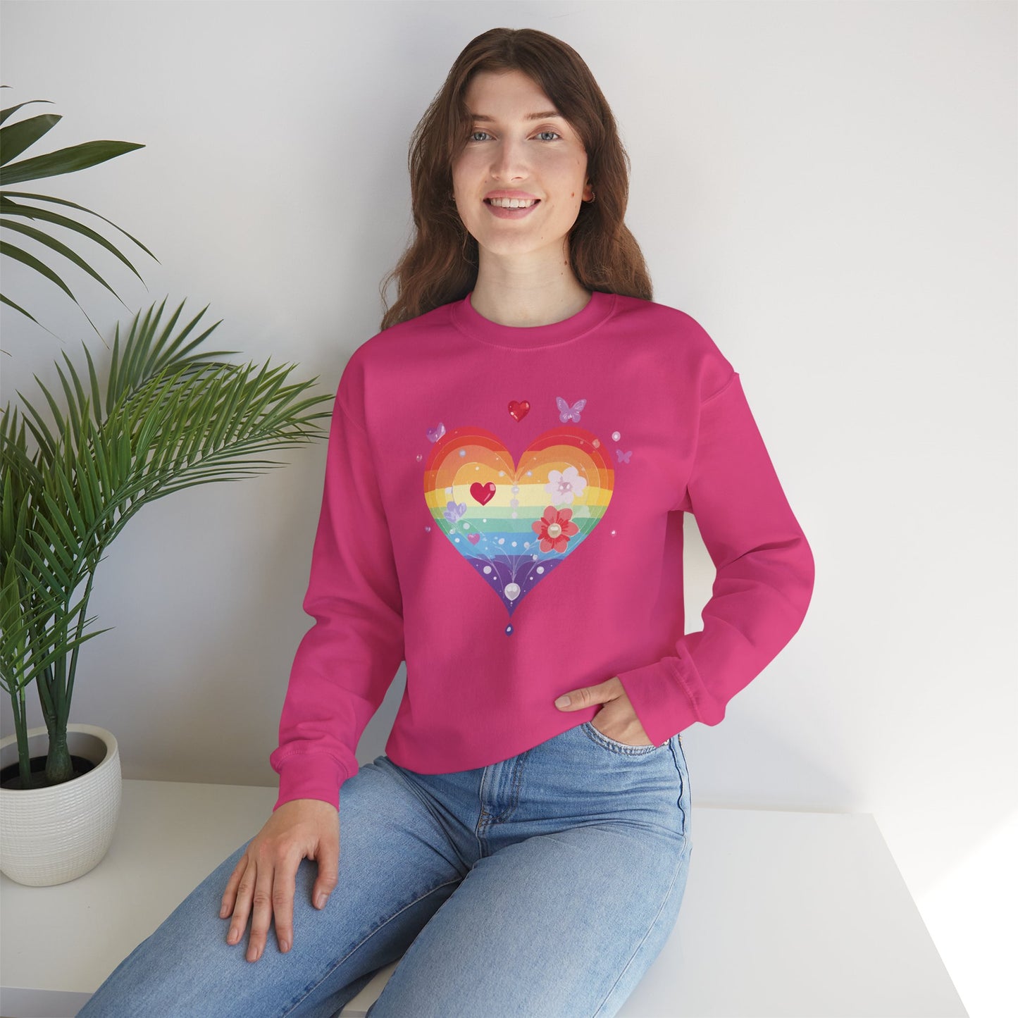Rainbow Heart Sweatshirt, Floral Heart Sweatshirt, Floral Love Sweatshirt, Valentine's Day Sweatshirt, Rainbow Heart Floral Sweatshirt 115