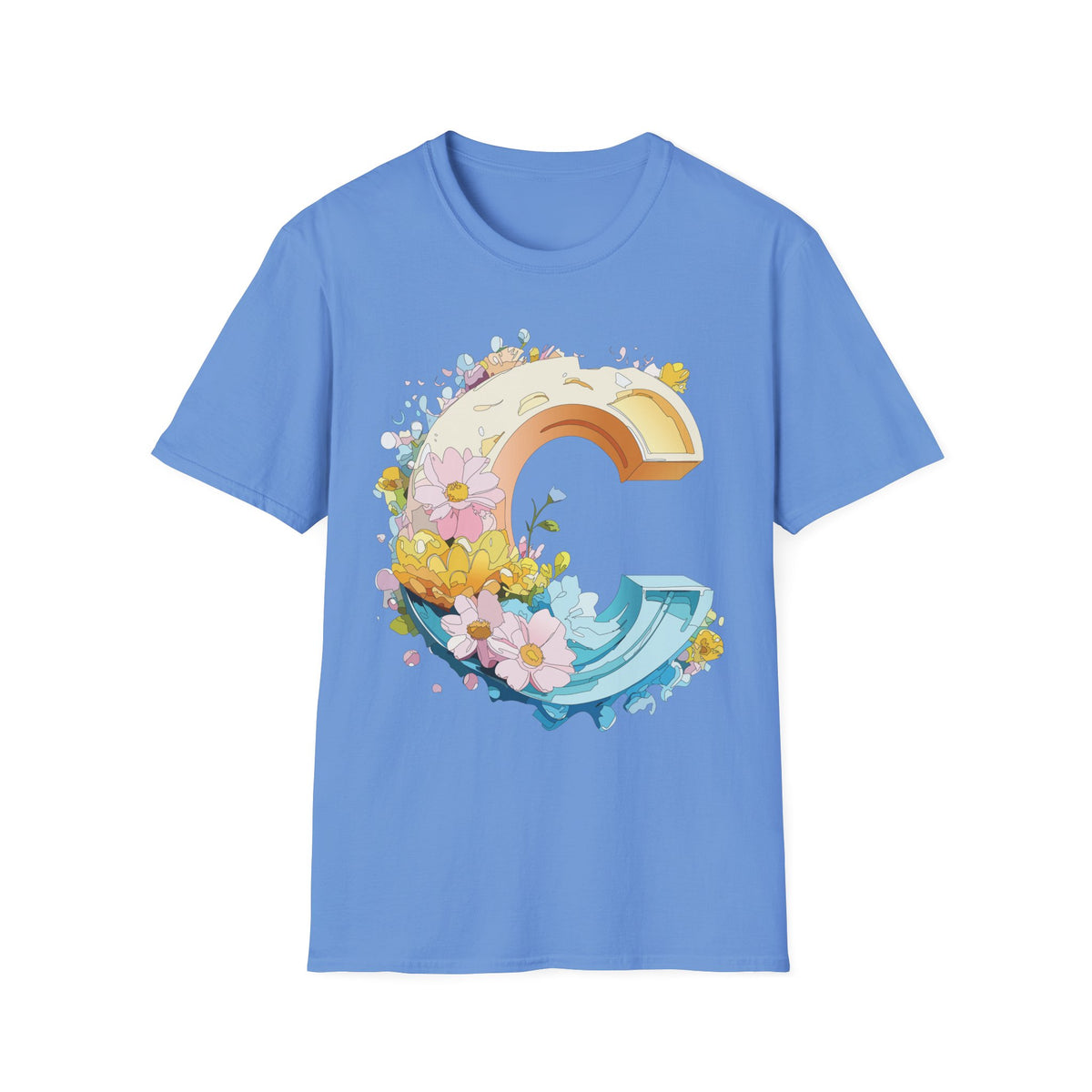 Rainbow Letter C T-Shirt | Flower Letter C Tee
