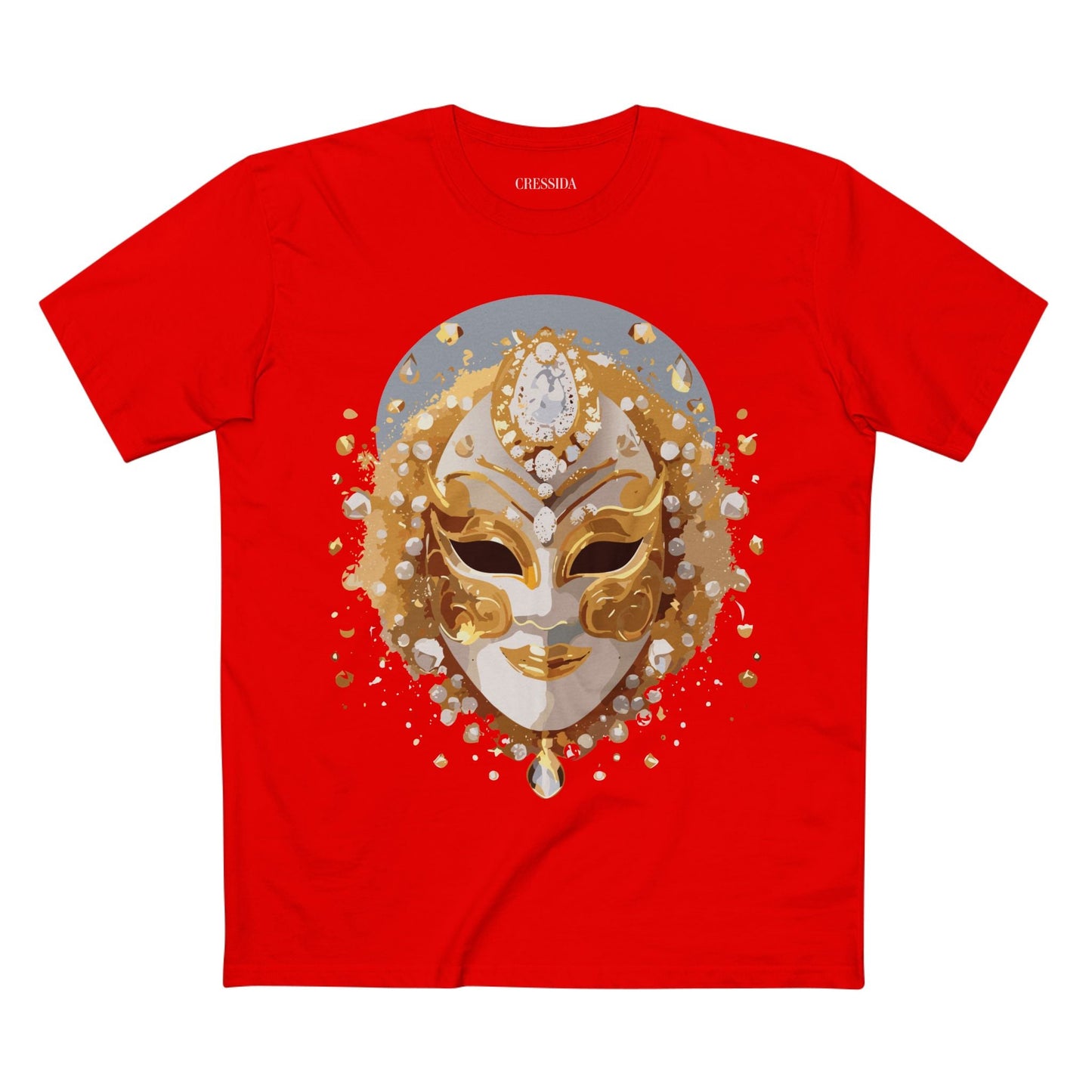 Carnival Mask Graphic T-Shirt Unisex 100 Cotton With Antique Gold Art Design Tee 5