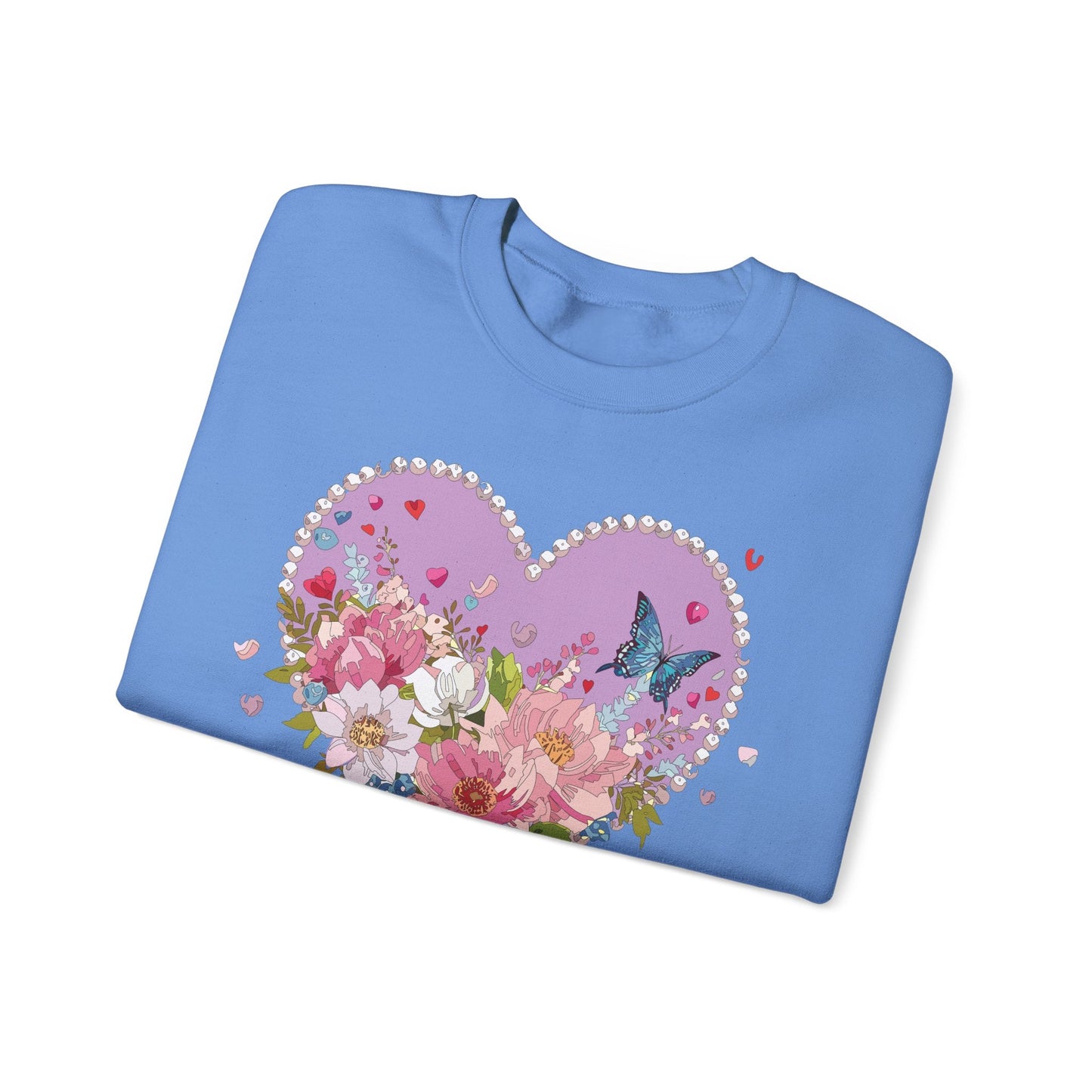 Floral Heart Sweatshirt Unisex Crewneck Valentines Day Heavy Blend Gildan 18000 Cozy Warm