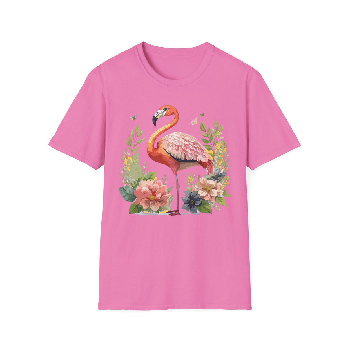 Pink Flamingo Floral Tee | Flamingo Shirt, Tropical Bird Illustration