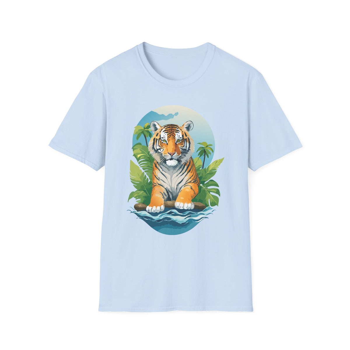 Tropical Tiger Illustration T-Shirt | Jungle Palm Sunset Tee