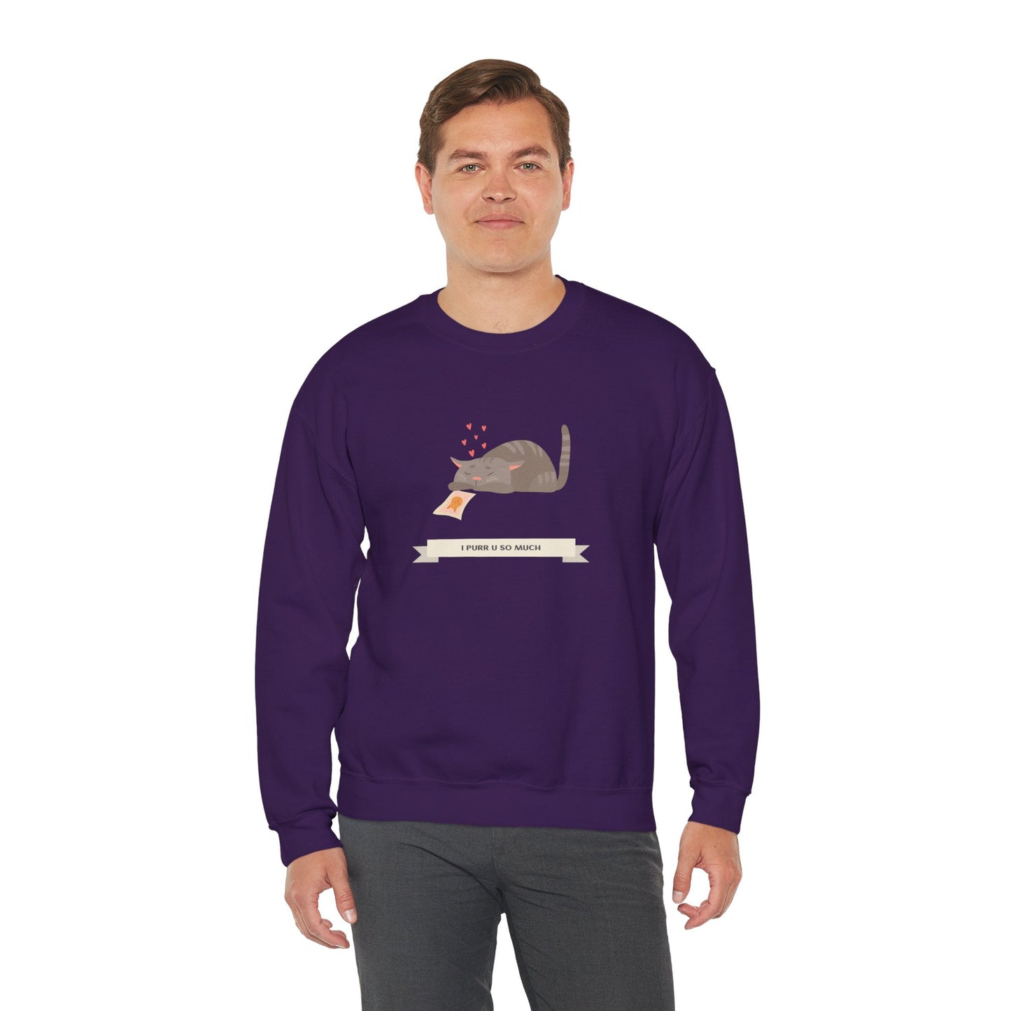 Cat Heart Sweatshirt Unisex 50/50 Cotton Poly Valentine Day Crewneck Gildan 18000