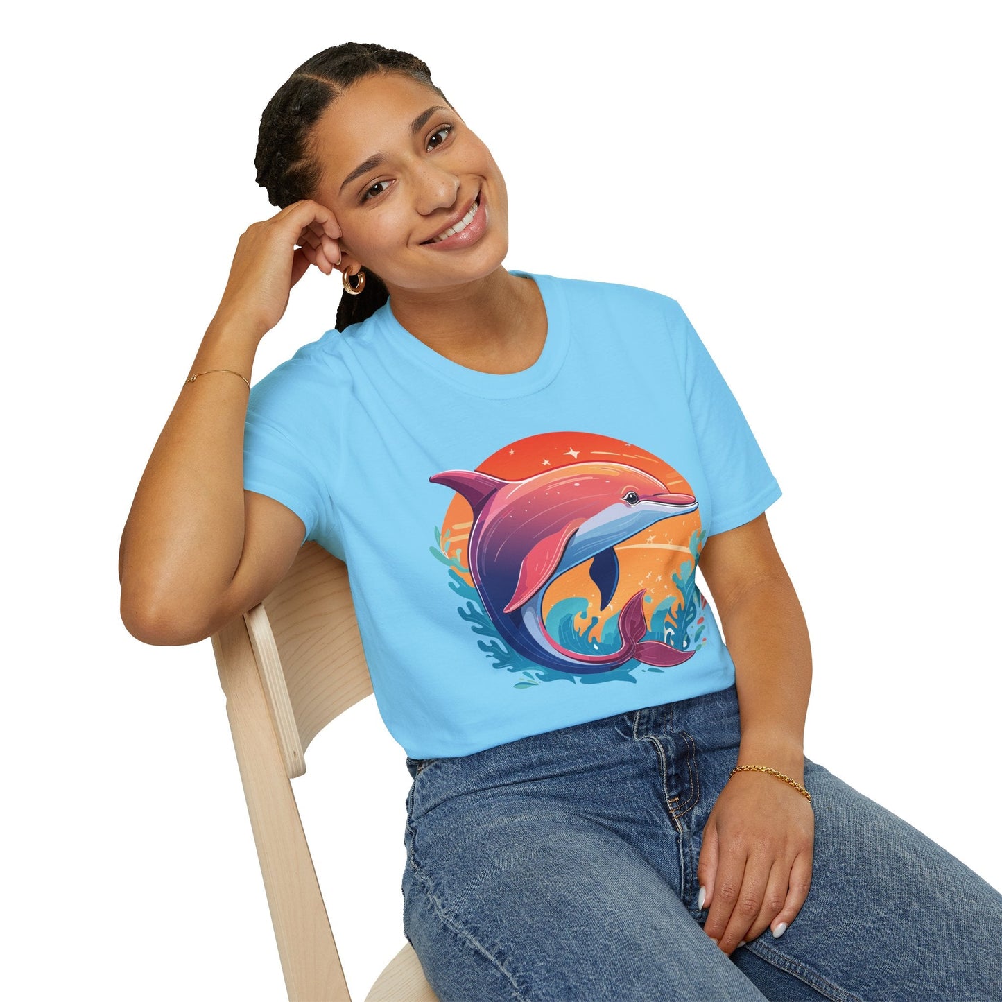 Dolphin Shirt Unisex Tee 100 Percent Ring Spun Cotton Softstyle Gildan 64000 Comfort Fit