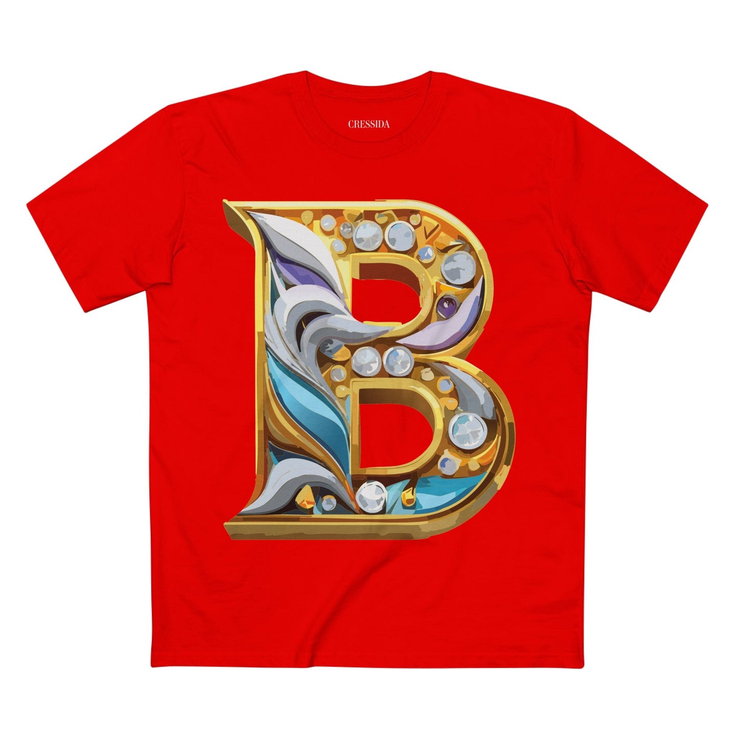 Letter B Graphic Design Tee Unisex 100 Cotton With Antique Gold Letters Artwork T-Shirt
