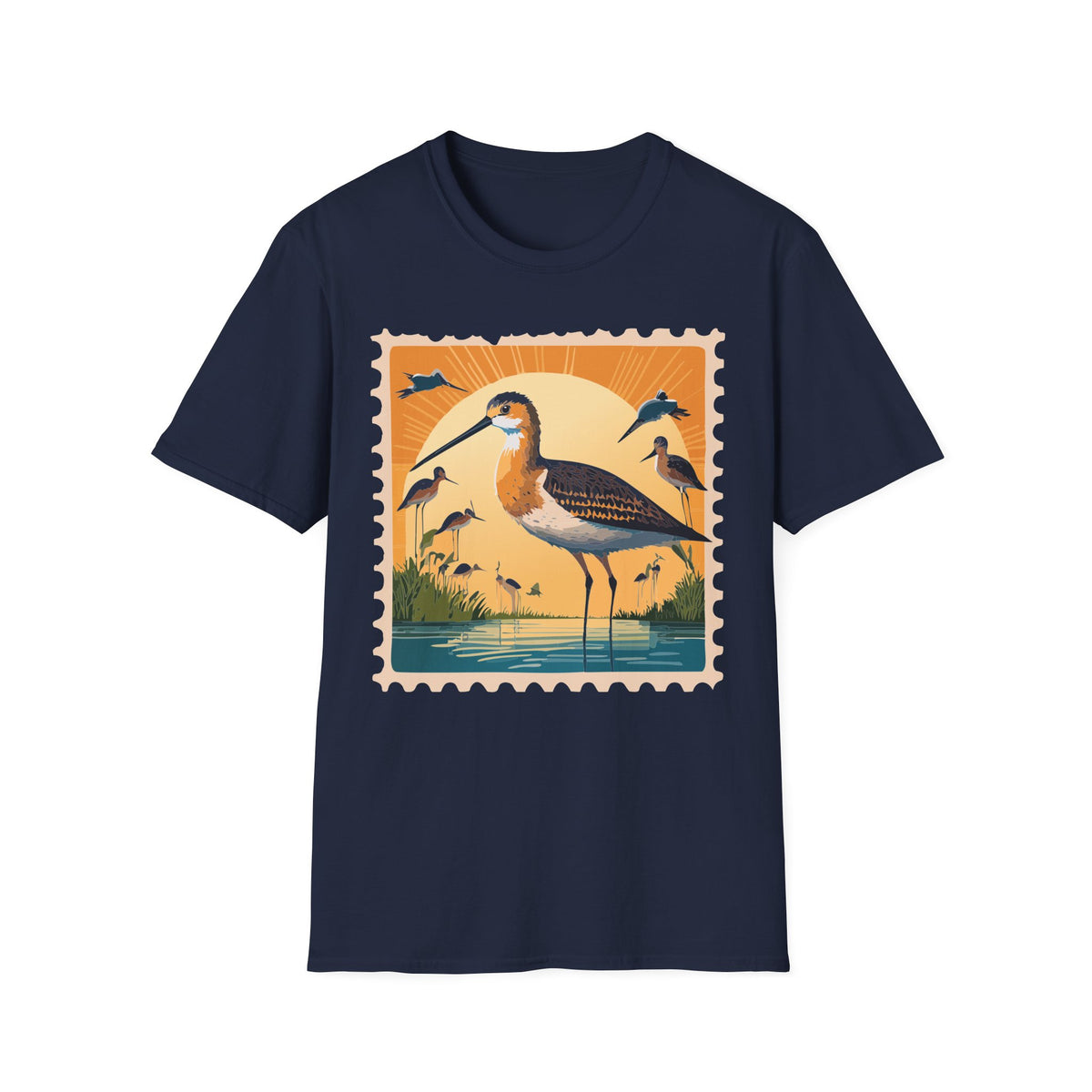Shorebird Sunset Illustration T-Shirt | Coastal Bird Graphic Tee Unisex 100 Cotton Gildan T-Shirt