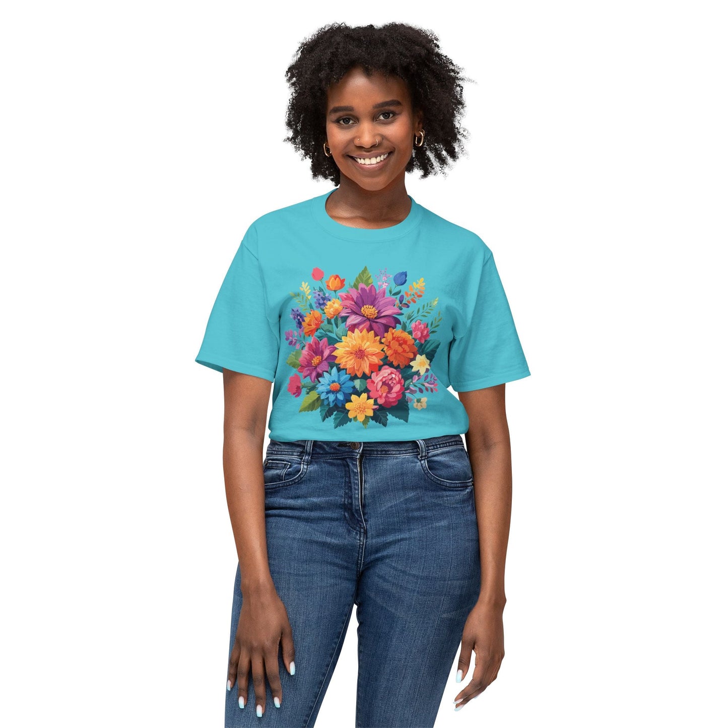Unisex HD Cotton T Shirt With Floral Art Print Vintage Flowers Tee For Everyday Style