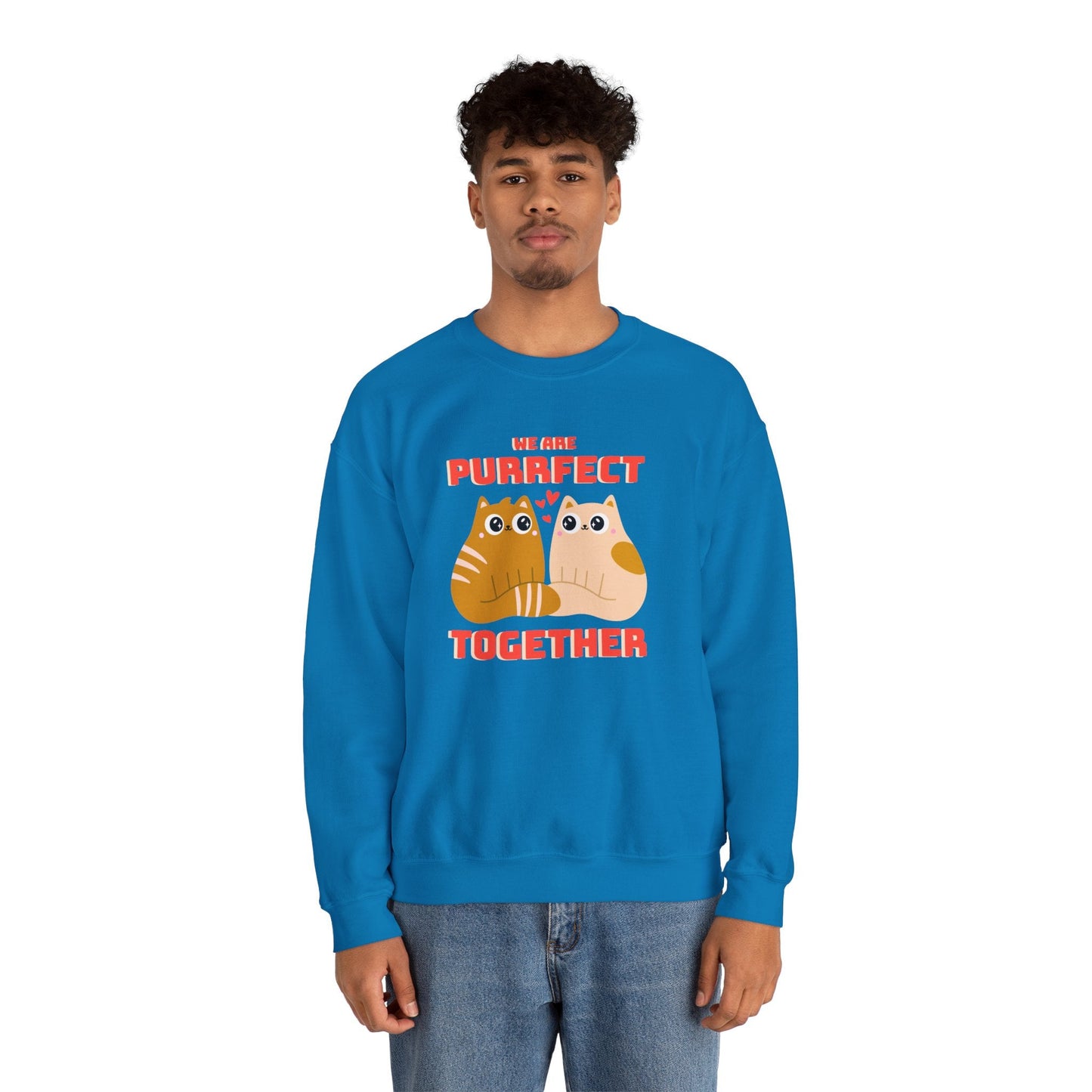Cat Heart Sweatshirt Unisex 50/50 Cotton-Poly Blend Valentine Gift For Cat Lovers