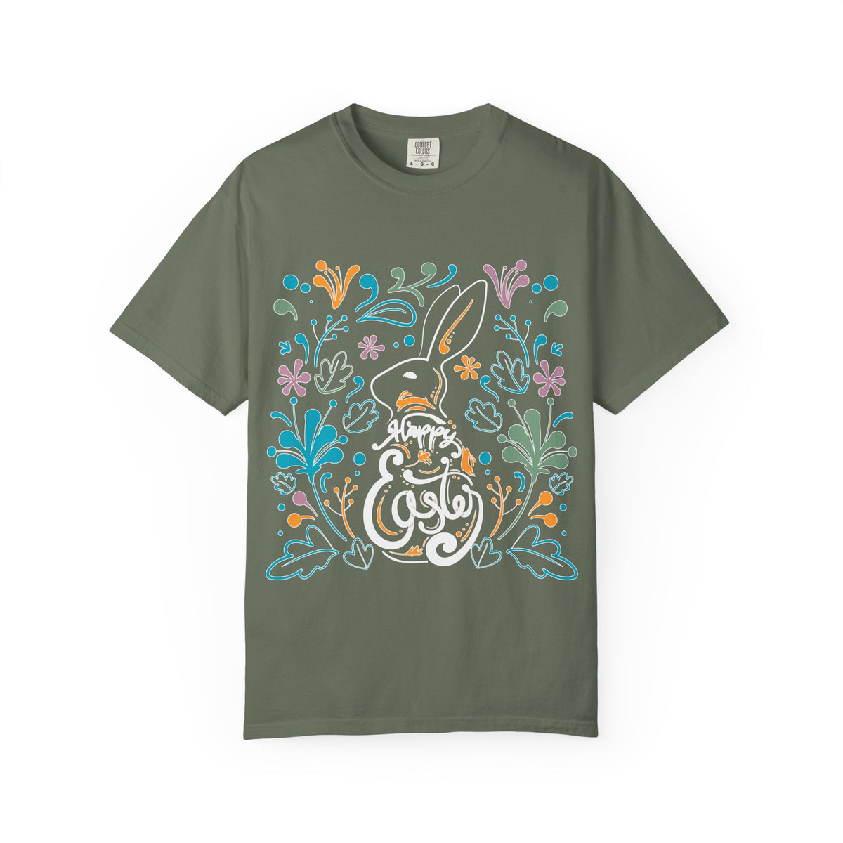 Easter Bunny Floral T-Shirt, Tee Shirt with Easter Signature, T Shirt with Easter Prints, Tee Shirt with Easter Design
