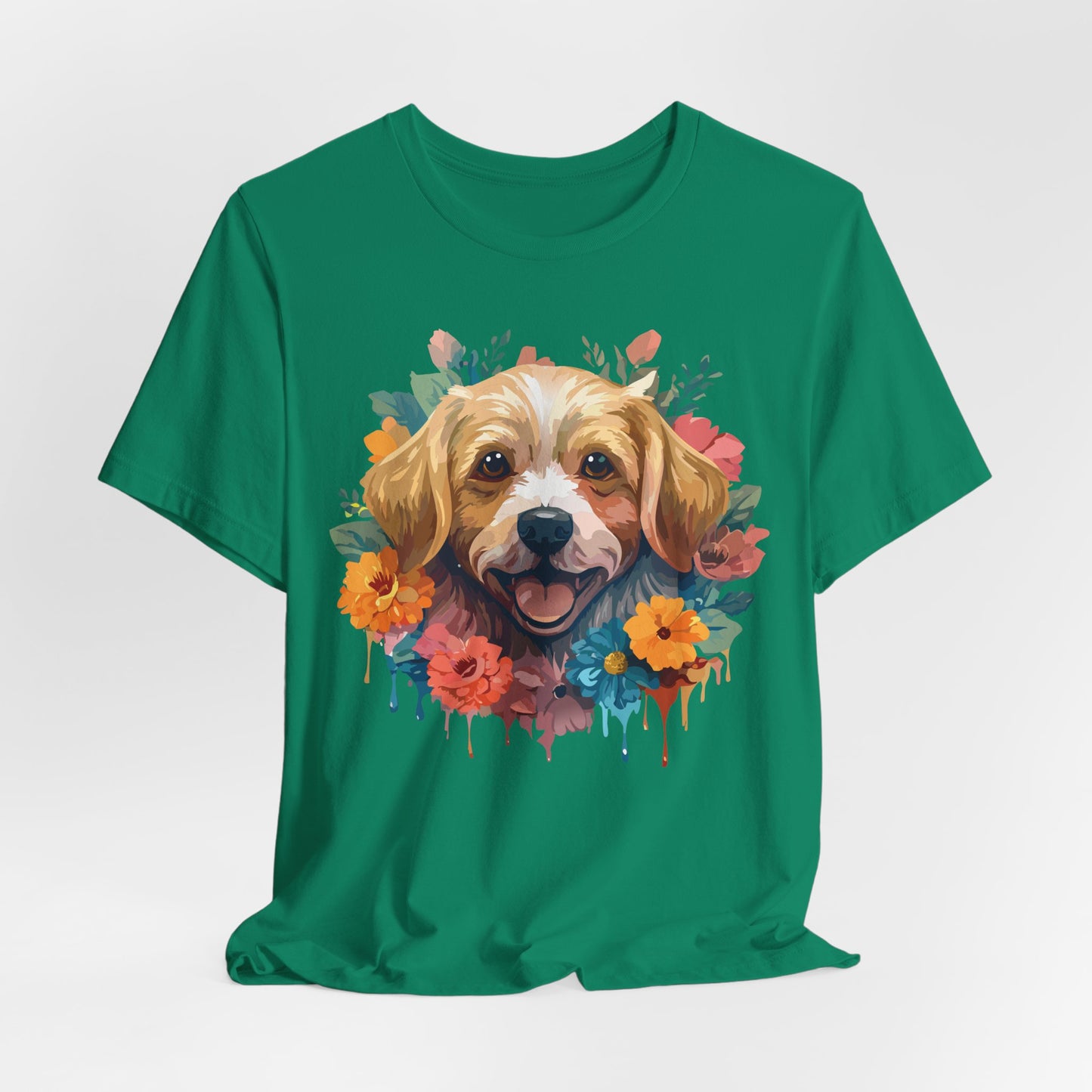 Floral Dog Tee, Animal Shirt, Dog Shirt, Floral Tee, Flower T-shirt, T-Shirt with Animal, Summer Top with Art Design