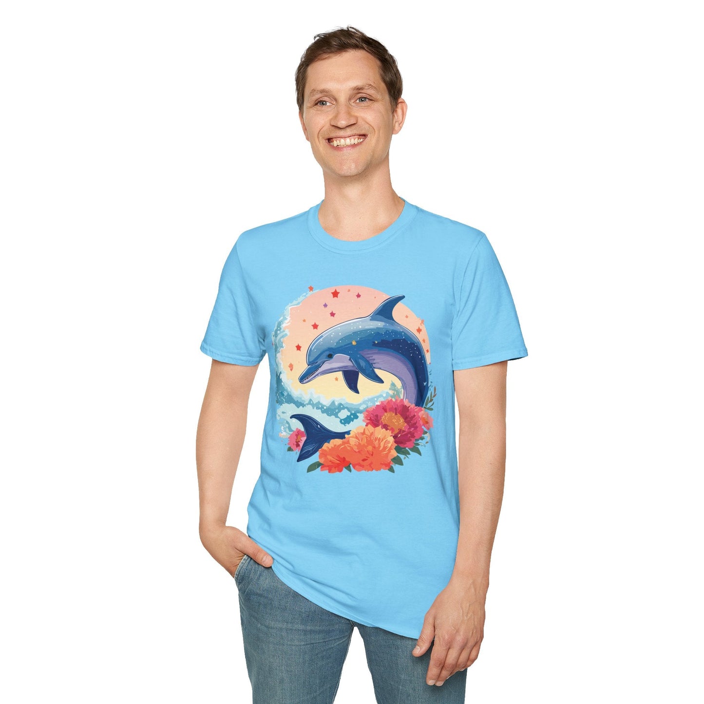 Dolphin Shirts Unisex Tee 100 Percent Ring Spun Cotton Gildan Softstyle 64000 For Everyday Comfort