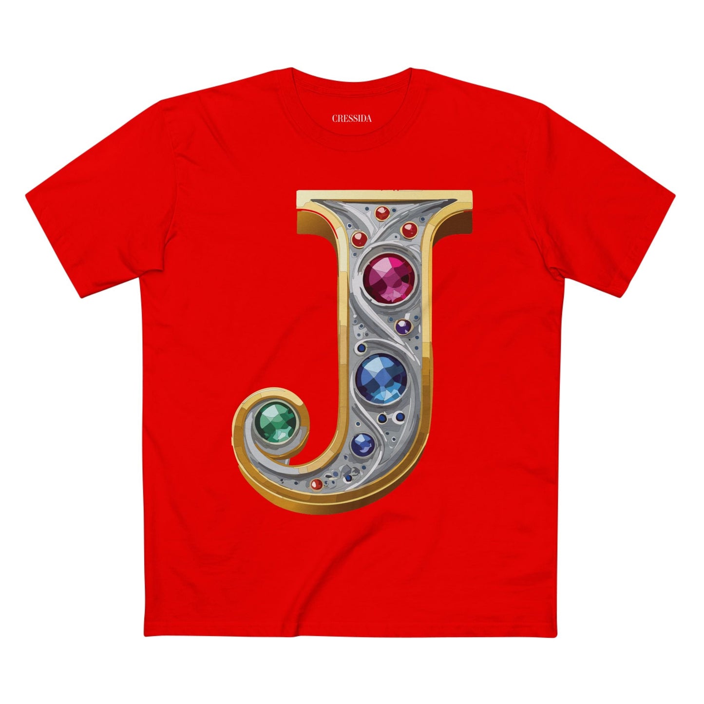 Letter J Graphic Design Tee Unisex 100 Cotton With Antique Gold Letters Artwork T-Shirt