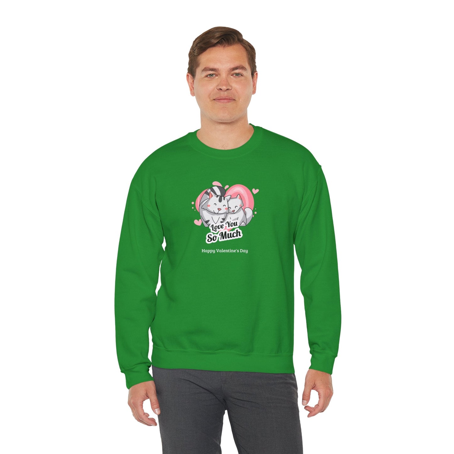 Cat Heart Sweatshirt Valentines Day Unisex 50 50 Cotton Poly Crewneck Gildan 18000