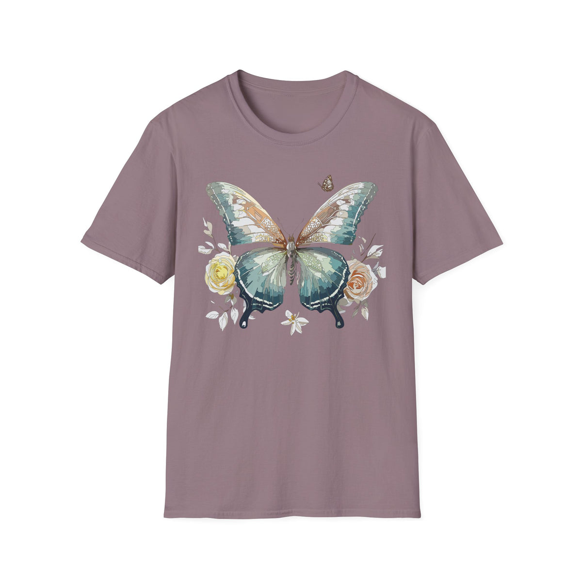 Teal Watercolor Butterfly T-Shirt | Floral Accent Graphic Tee Unisex 100 Cotton Gildan T-Shirt