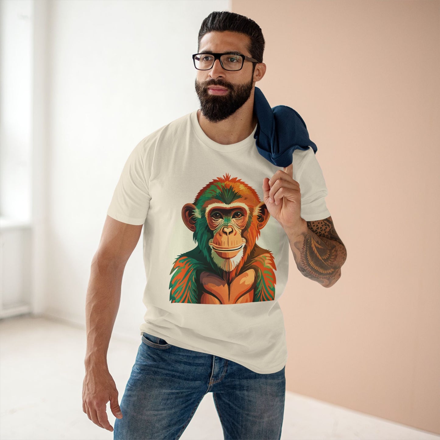 Unisex Monkey Shirt Premium Cotton Tee With Original Art Design From Retro2Nova Comfortable Everyday Wear Art Collection