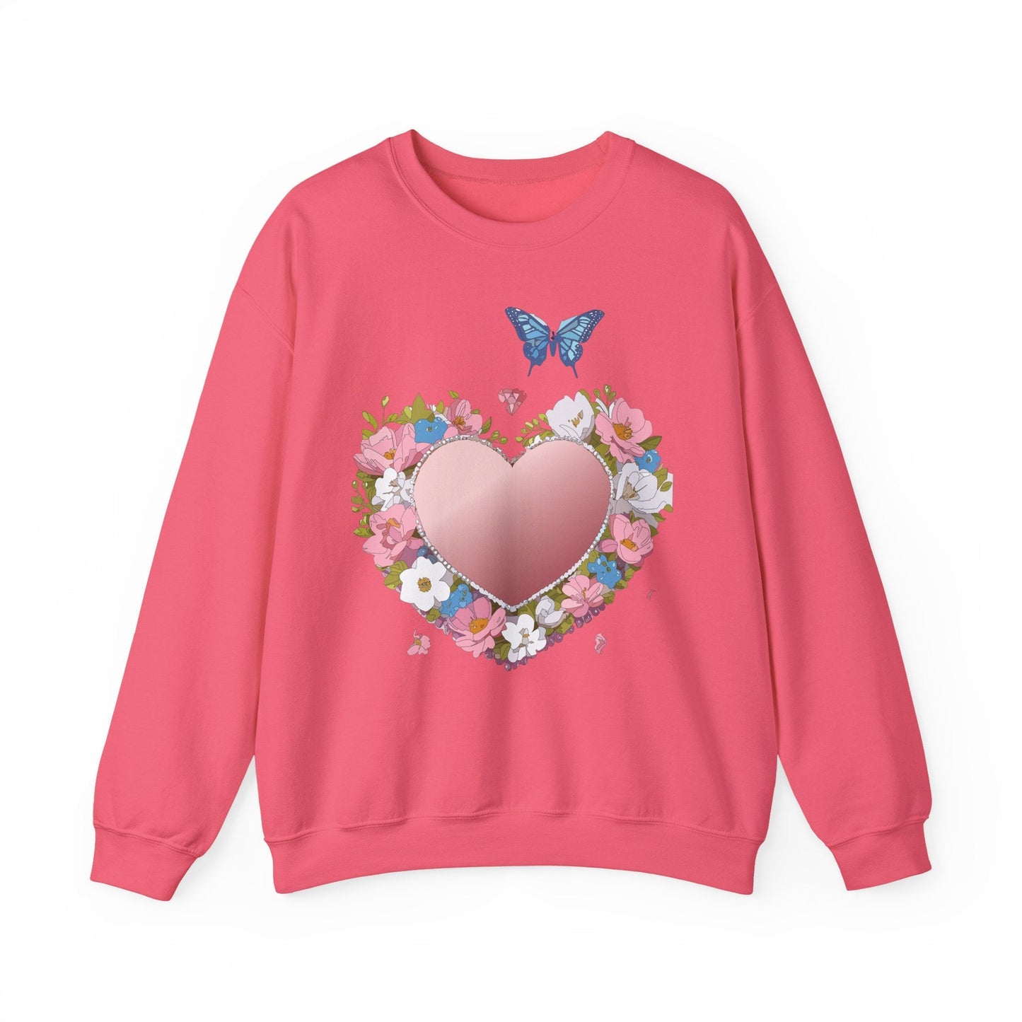 Unisex Floral Heart Sweatshirt Valentines Day Love Crewneck Gildan 18000 50/50 Cotton Polyester